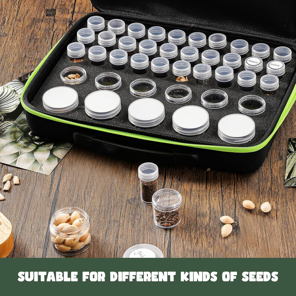 ProCase 41-Slot Seed Storage Organizer Box with Bottles and Labels - Black | Sturdy Seed Saving Kit with 41 Slots, 1