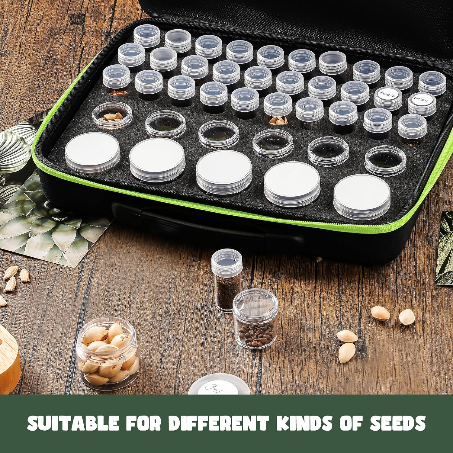 ProCase 41-Slot Seed Storage Organizer Box with Bottles and Labels - Black | Sturdy Seed Saving Kit with 41 Slots, 1