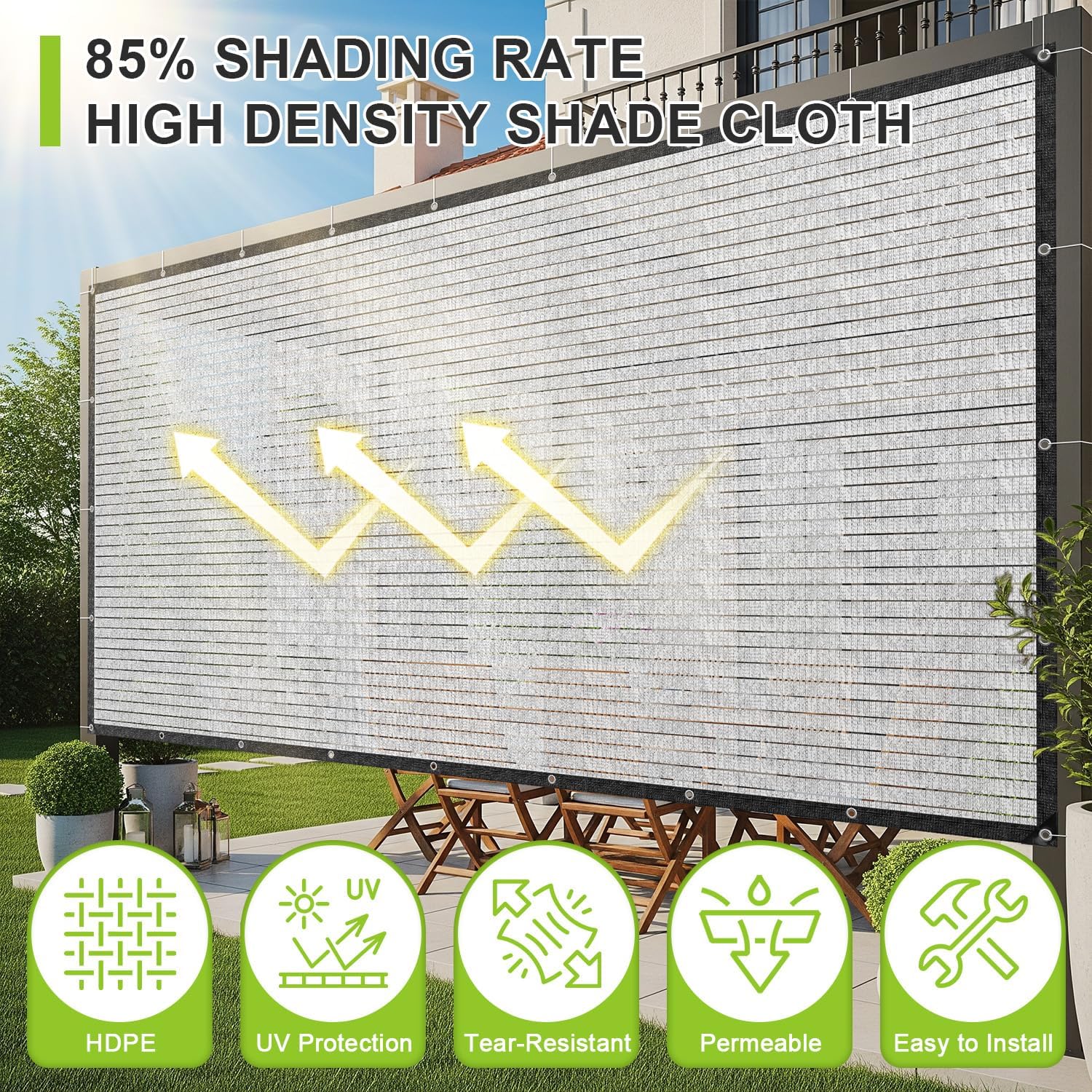 SUNNY GUARD 85% Aluminum Sun Shade Cloth, 20x20FT Heat Reflective Tarp | Reflective Aluminum Shade Cloth Blocks 85%