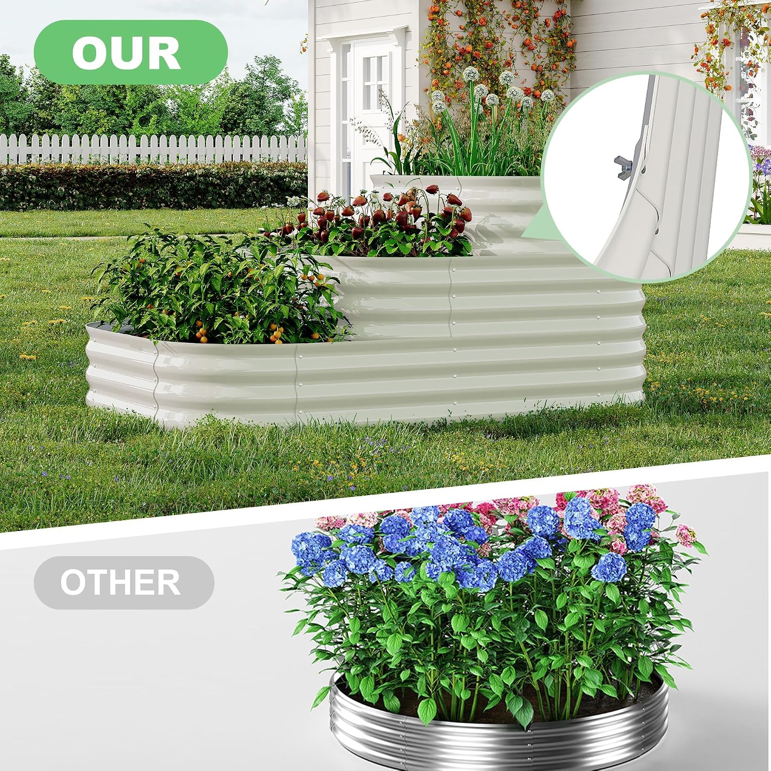 IDEALHOUSE 3-Tier Galvanized Raised Garden Bed 60.6x42.1x30.7 Inch, Exclusive Layered Planting Design for Shallow &