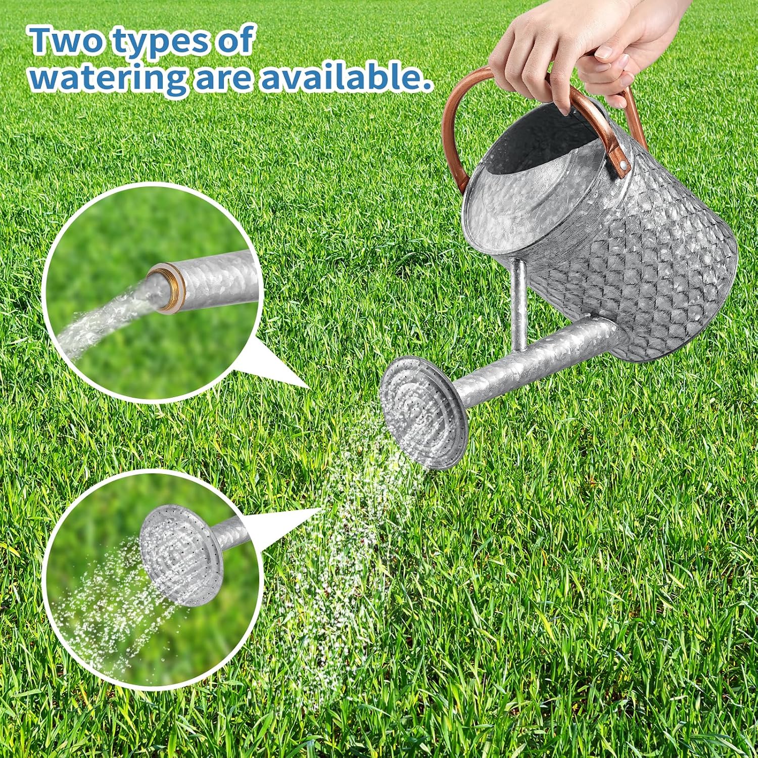 1 Gallon Metal Watering Can for Outdoor Indoor Plants, Galvanized Watering Can with Removable Spray Spout, Ideal for