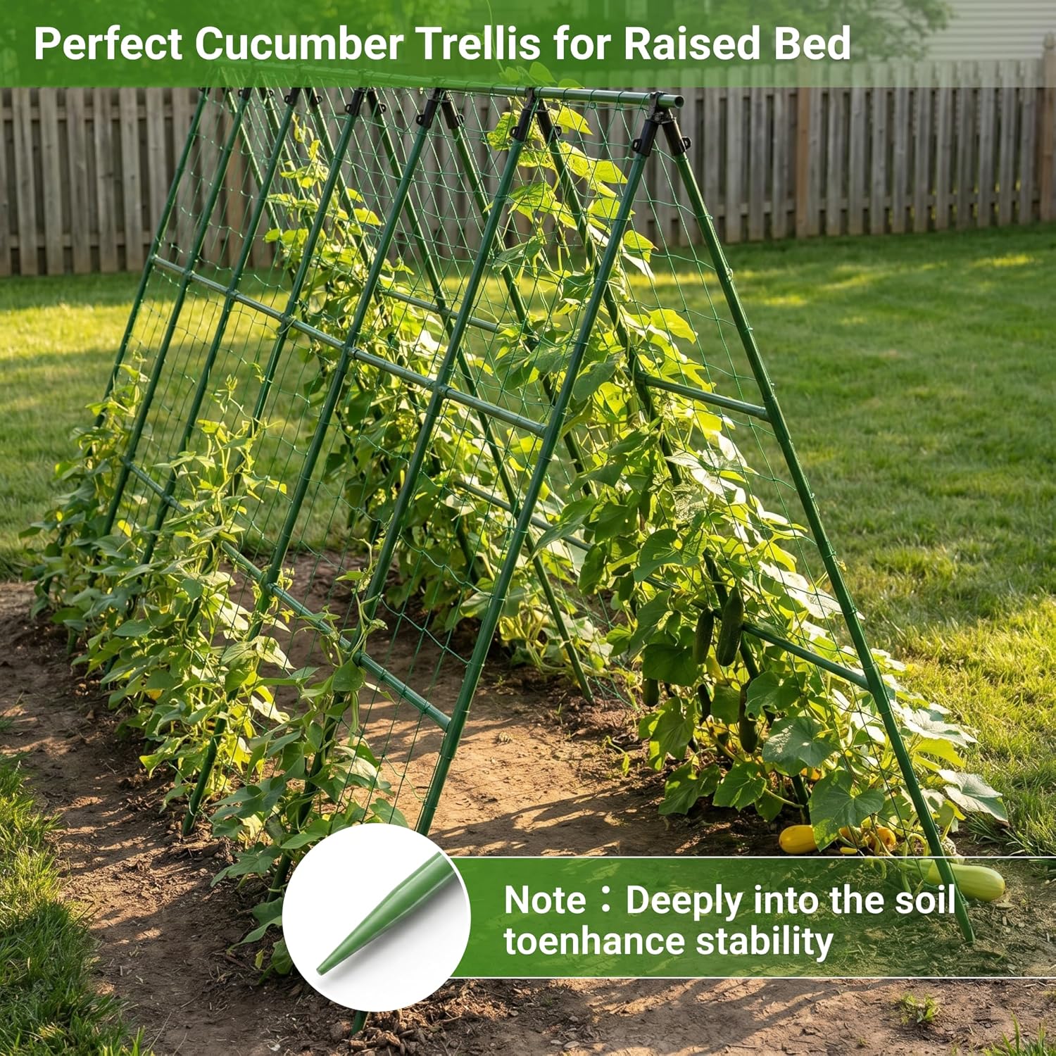 Cucumber Trellis for Raised Bed, A-Shape Arch Metal Garden Trellis for Climbing Plants, Heavy Duty Plant Trellis