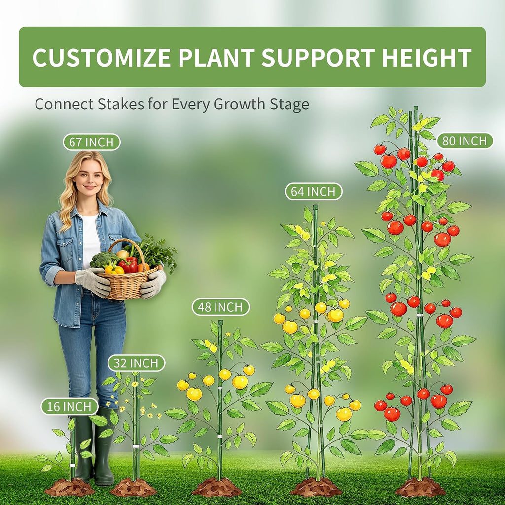 PROWORX Garden Plant Stakes, 16 Inch 30 Pack DIY 4ft 5ft 6ft Tomato Stakes | Plastic Coated Metal Plant Support Stakes