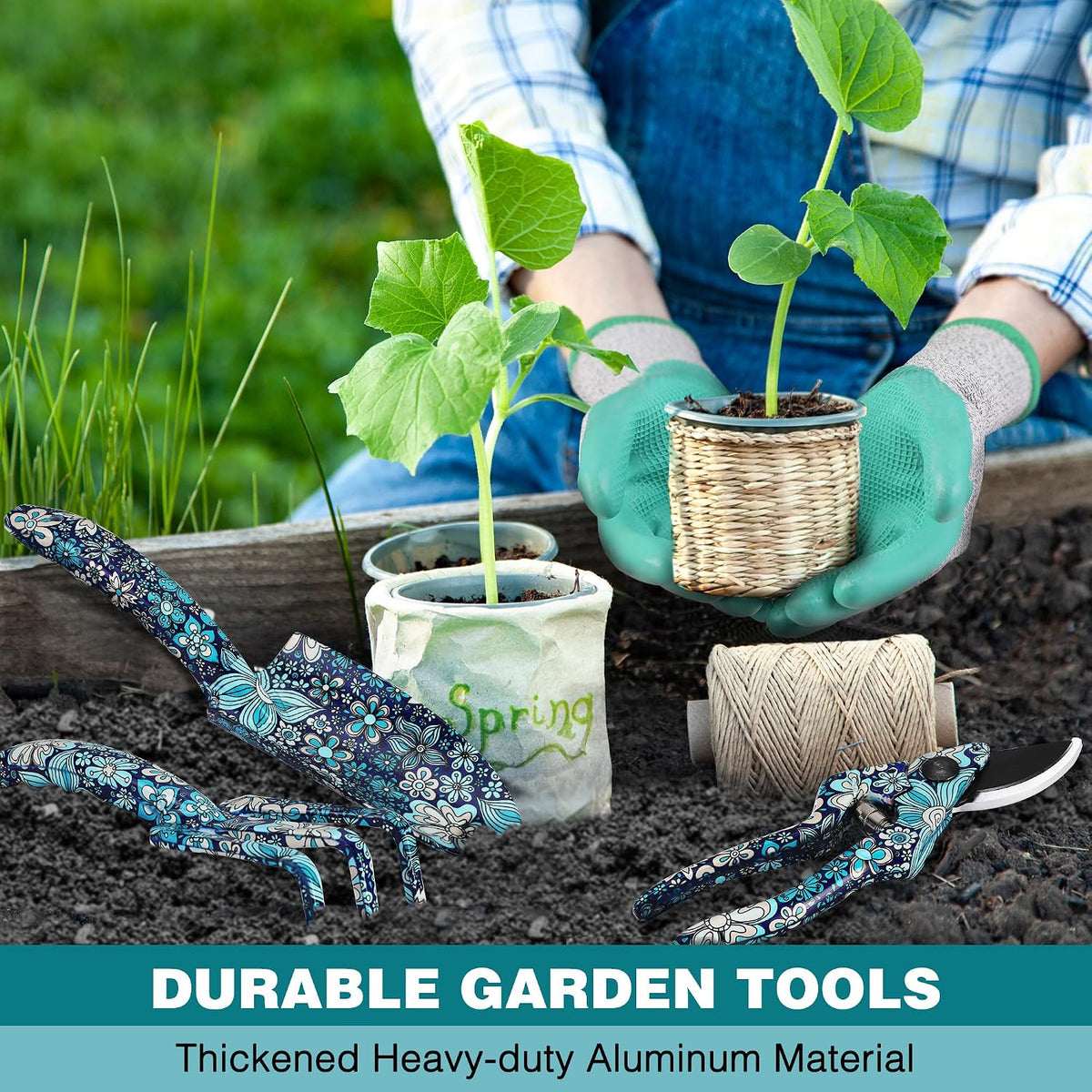 WORKPRO 5PCS Garden Tool Set, Aluminum Heavy Duty Gardening Tool Set | With Garden Tool Bag, Outdoor Garden Hand Tools