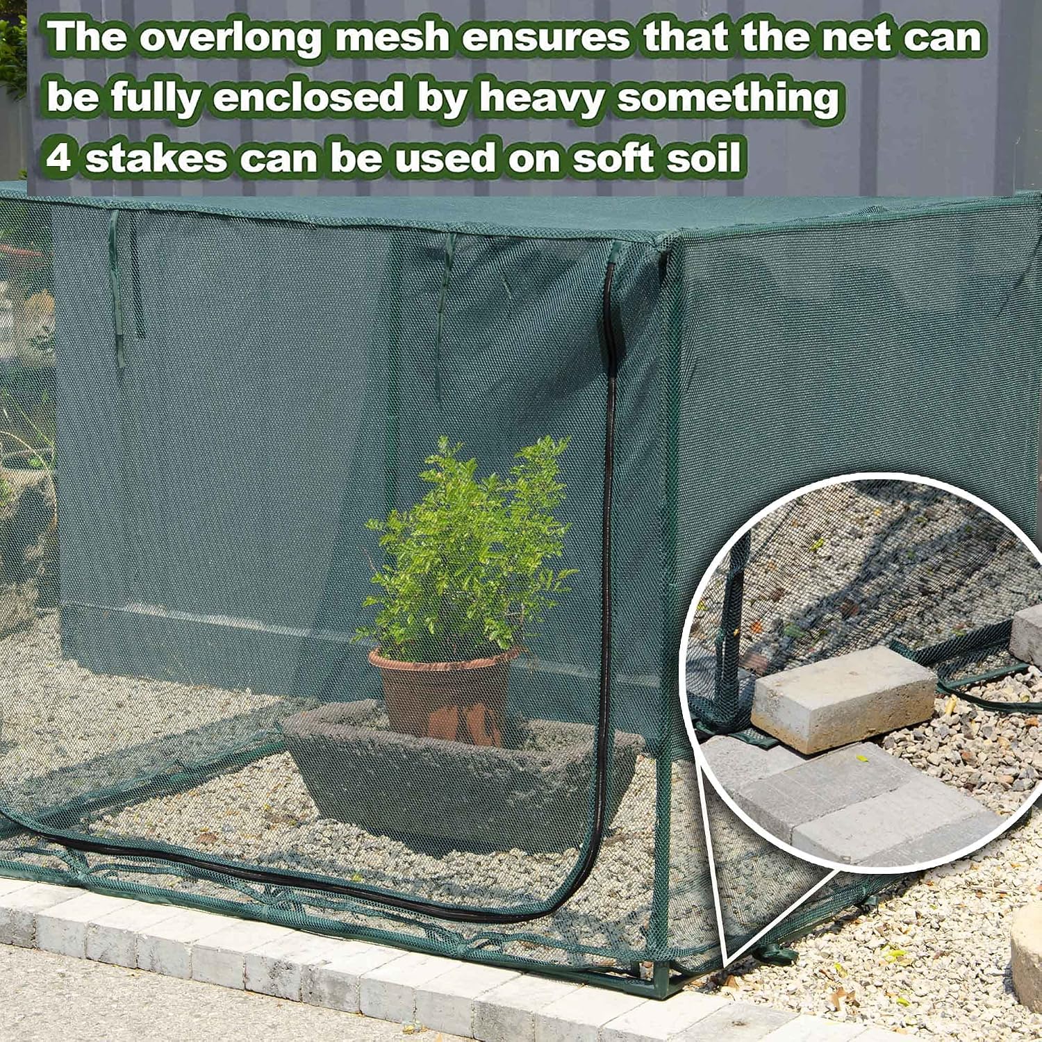 Square 4'x4' Netting Cover 3.3FT Tall Crop Cage Pest Guard Cover for Vegetables Fruits Durable Plant Garden Net with 4