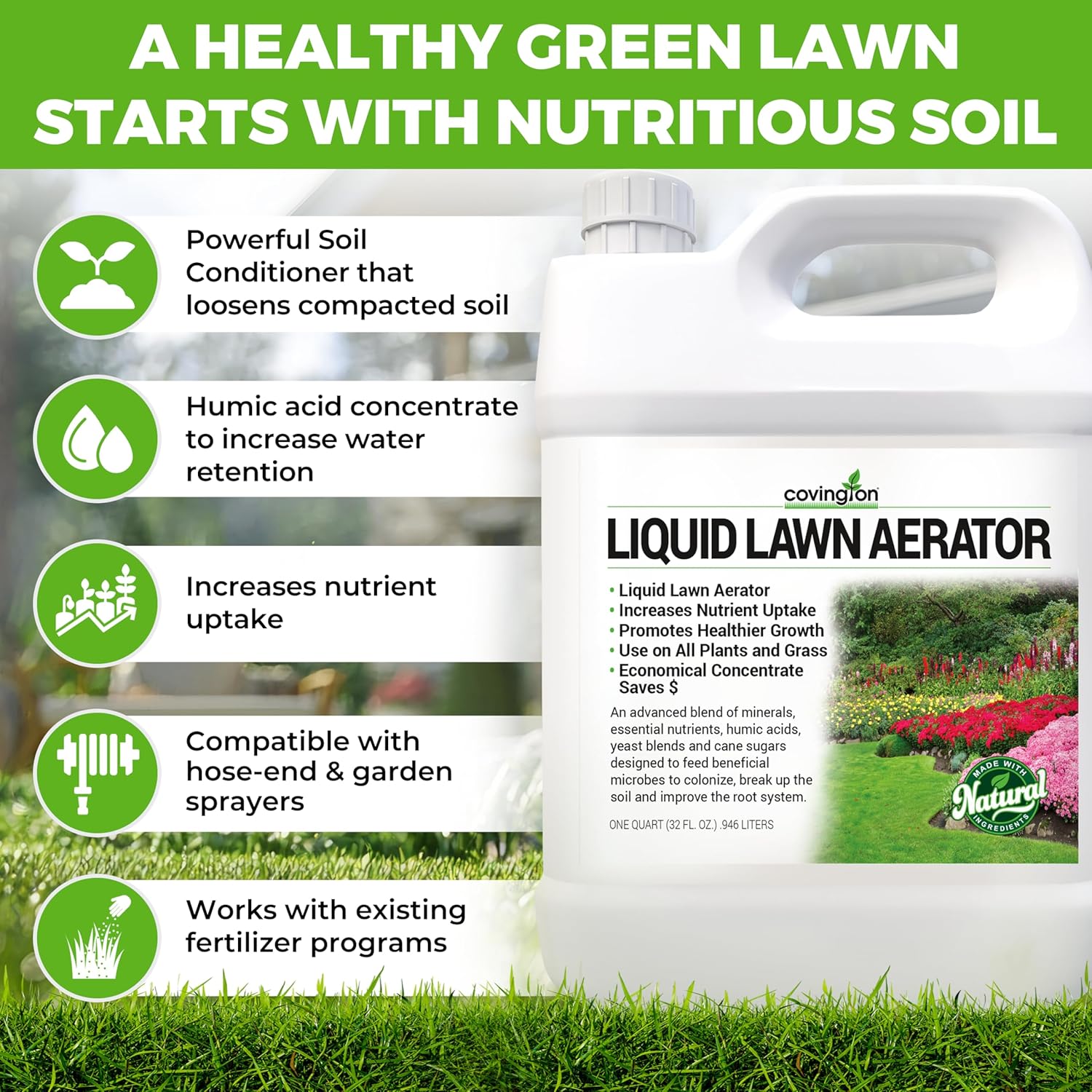 Covington Liquid Lawn Aerator (32oz) – Soil Conditioner & Softener for Lawns & Gardens – Loosens Clay & Compacted Soil