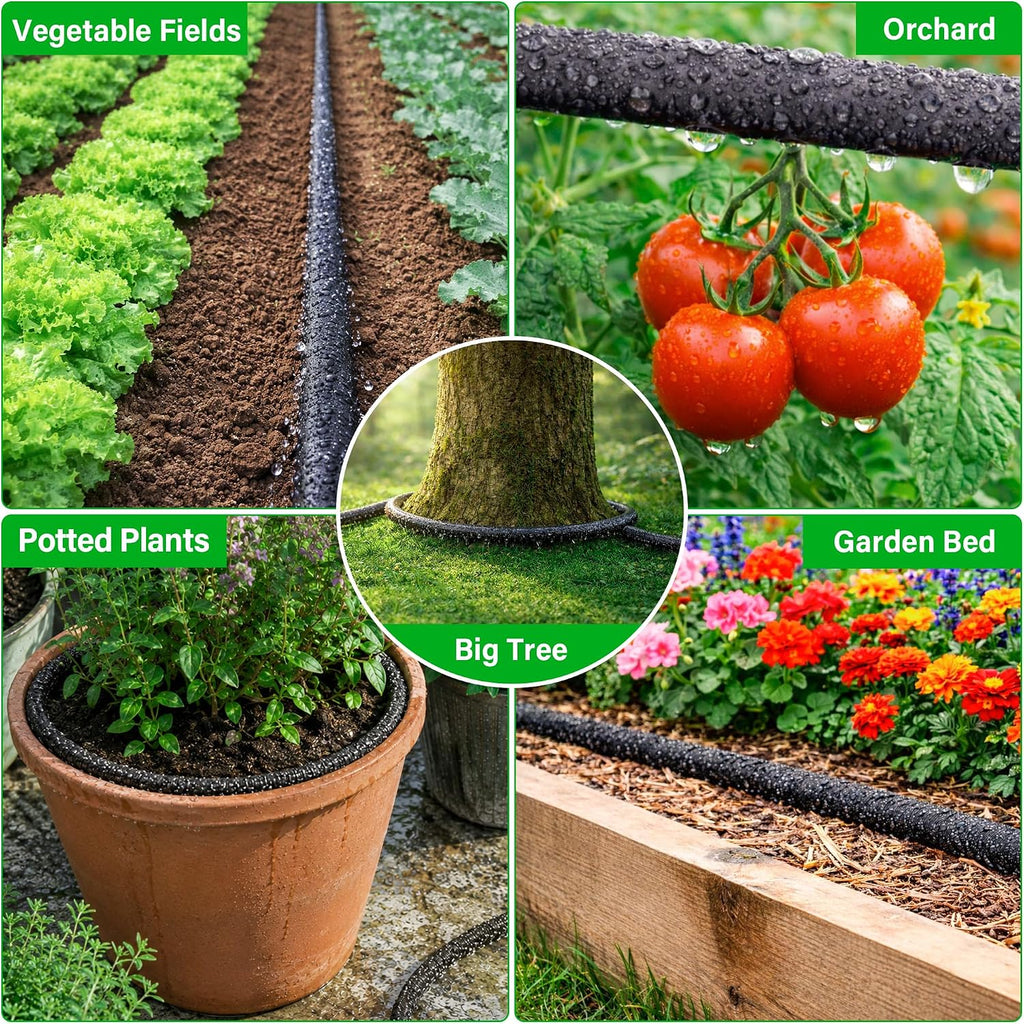 MIXC Drip Irrigation System with 100FT 1/4" Soaker Hose | 80% Water Savings, Weeping Tech for Deeper Root Watering