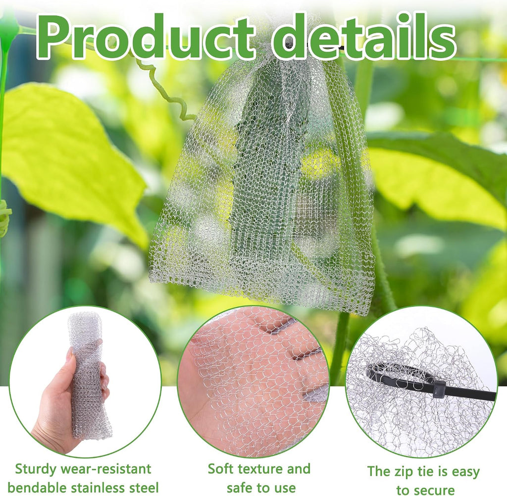 20Pcs 8x12 & 6x8 Inch Stainless Steel Fruit Protection Bag, Wire Cover Bag | 2 Sizes Reusable Vegetable Barrier Wire
