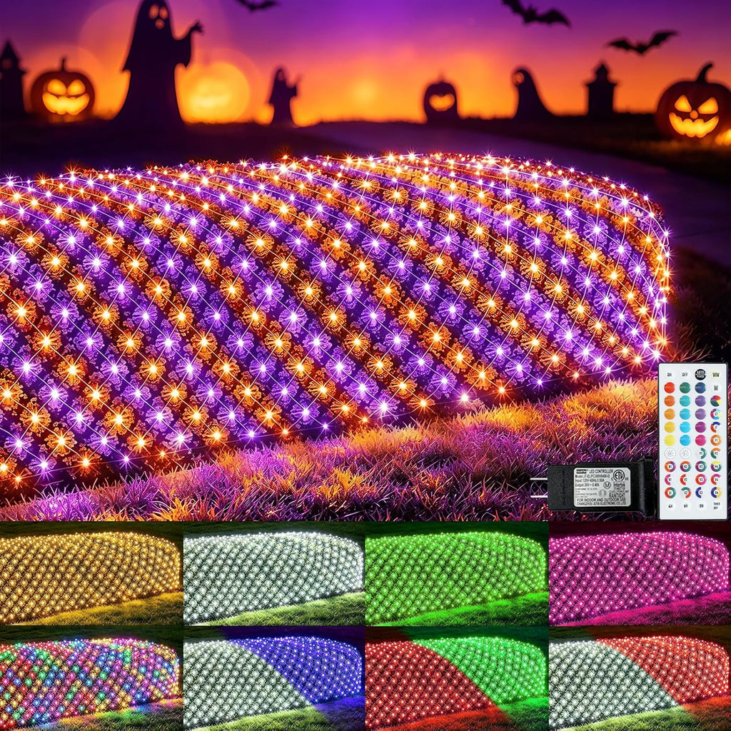 Pooqla RGB Christmas Net Lights Outdoor Mesh Lights 14.8x4.9 ft Clear Wire