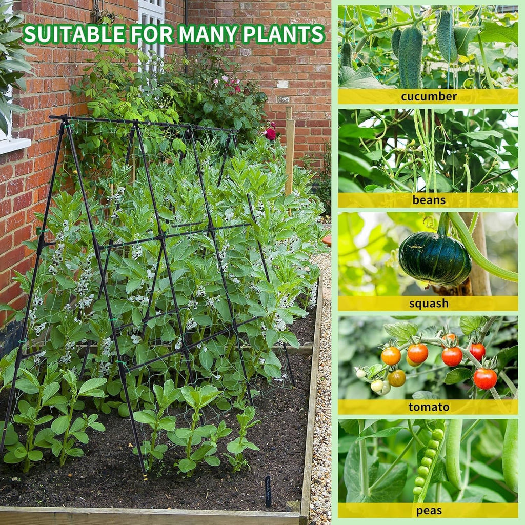 OTOSUNNY Cucumber Trellis for Raised Garden Bed, 50 x 48 in, Black | A Frame Trellis Metal Plant Support with Netting