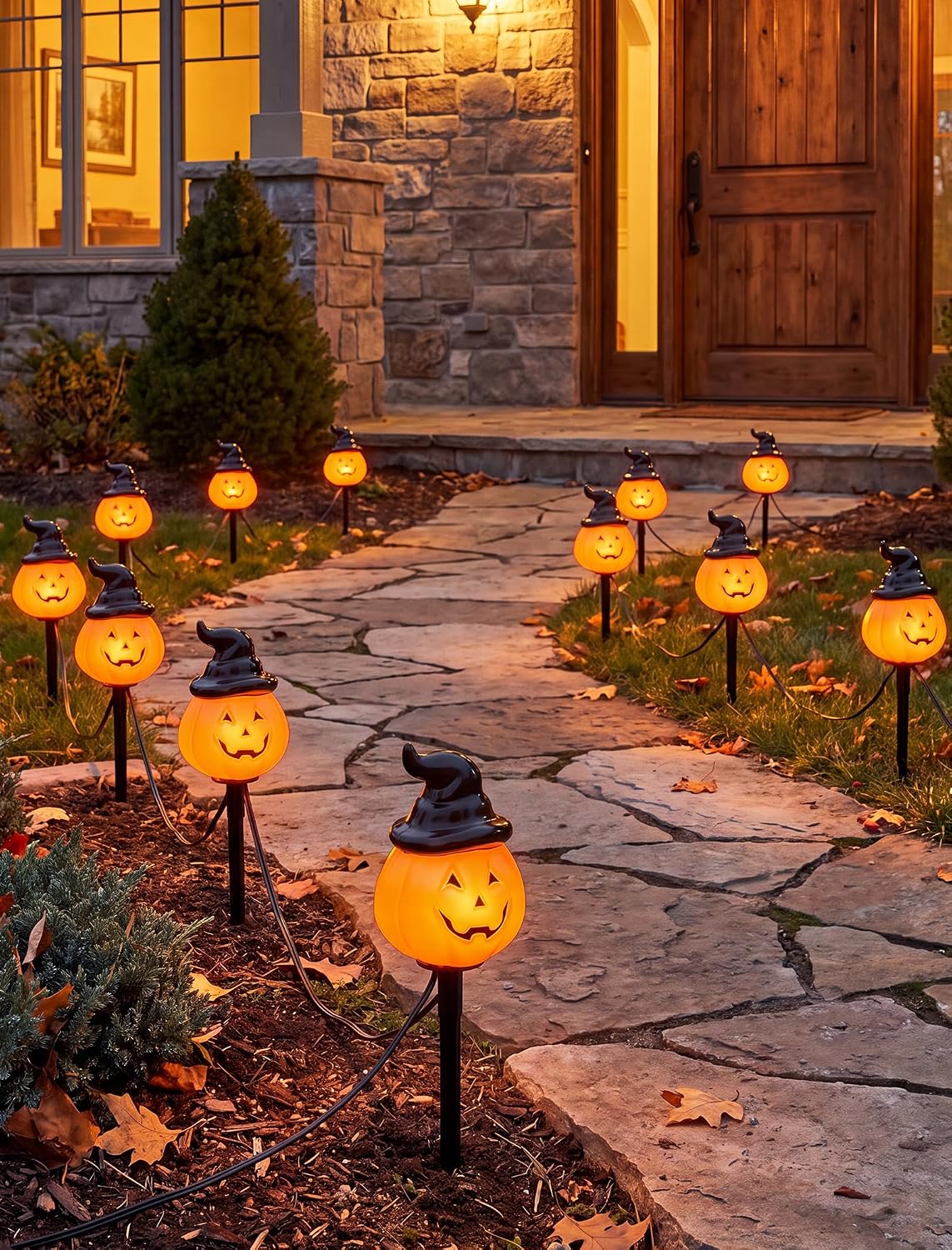Halloween Pumpkin Pathway Lights, 4PCS Jack-o-Lantern Stakes