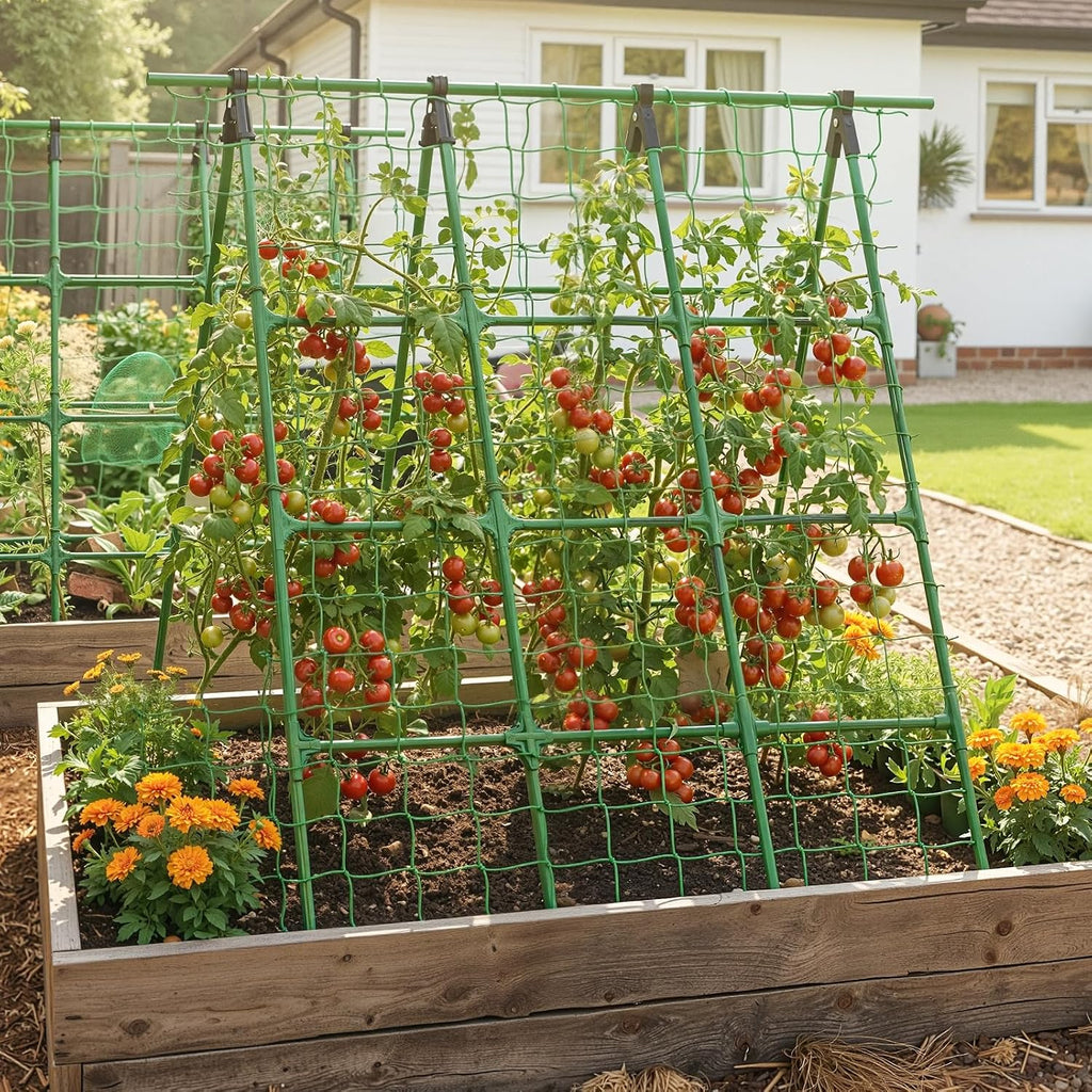 A-Frame Cucumber Trellis for Raised Bed - 63”H x 47”W, Heavy-Duty Detachable Garden Trellis with Netting & Clips