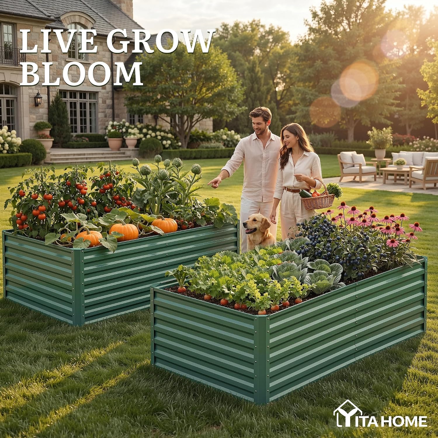 YITAHOME 6x3x2ft Galvanized Raised Garden Bed, Metal Planter Box with Safety Rubber, Gloves, Outdoor Flower Bed for