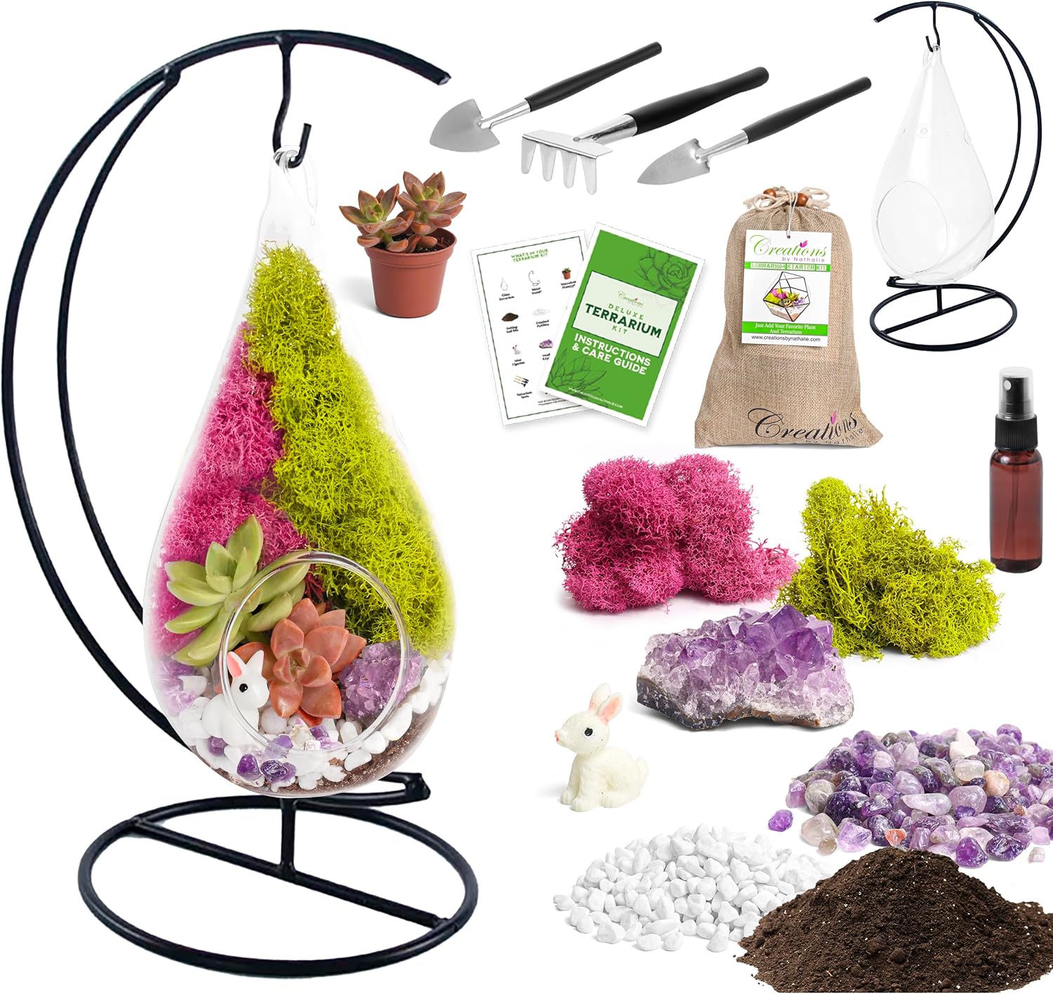 Creations by Nathalie 7" Teardrop Glass Terrarium Kit DIY Succulent Décor