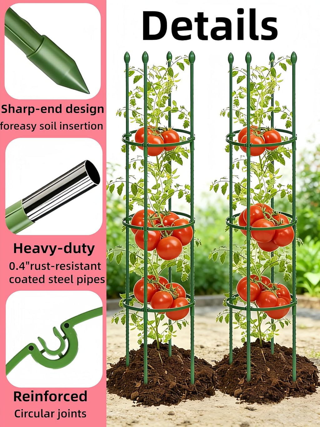 3 Pack Heavy Duty Tomato Cages for Garden, 59 Inch Tall Adjustable Metal Tomato Plant Support for Pots, Round Trellis