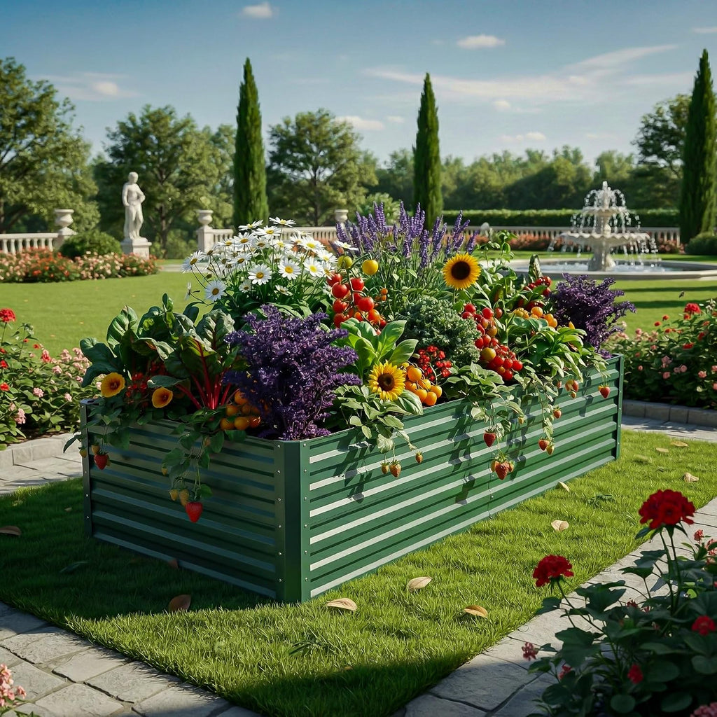 YITAHOME 6x3x2ft Galvanized Raised Garden Bed, Metal Planter Box with Safety Rubber, Gloves, Outdoor Flower Bed for