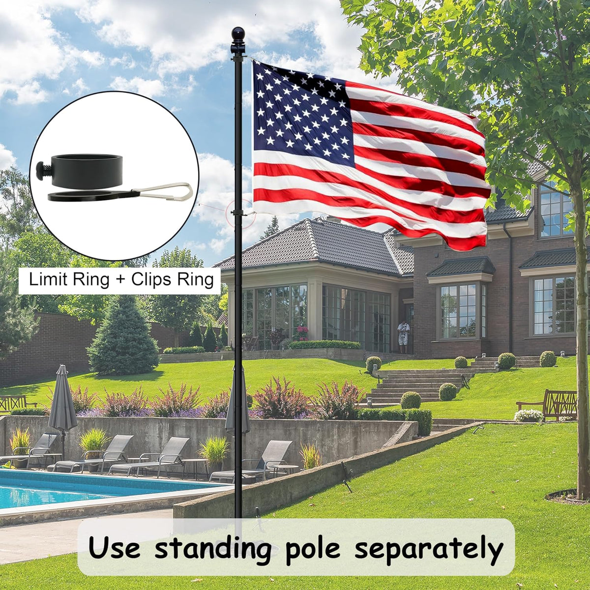 10FT Adjustable Garden Flag Pole Stand for Outdoor, Yard, Lawn | For 3x5 Feet & 28x40 Inch Flags, Heavy Duty Free