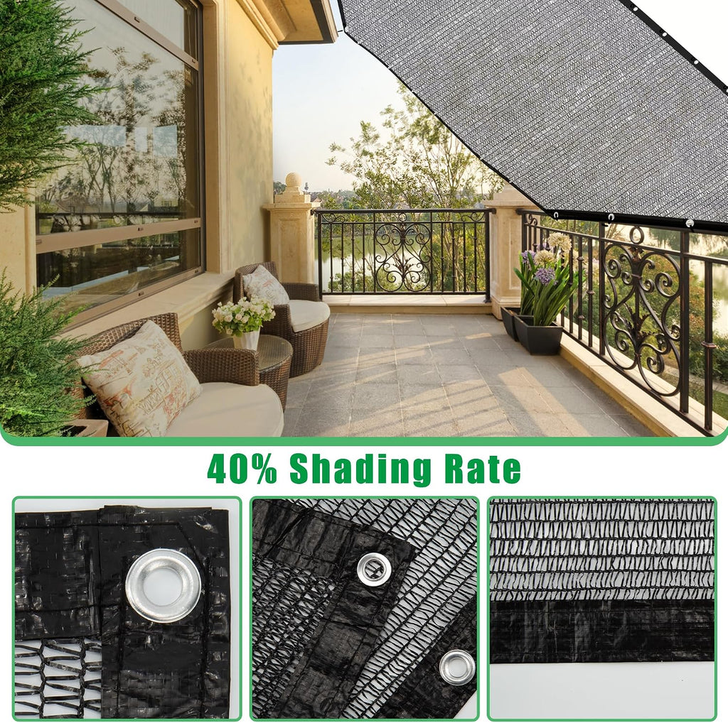 SPORTYOUTH Shade Cloth, 40% Black Sunblock Cover for Garden, 10x50 Ft Mesh Tarp with Grommets UV Resistant for Outdoor