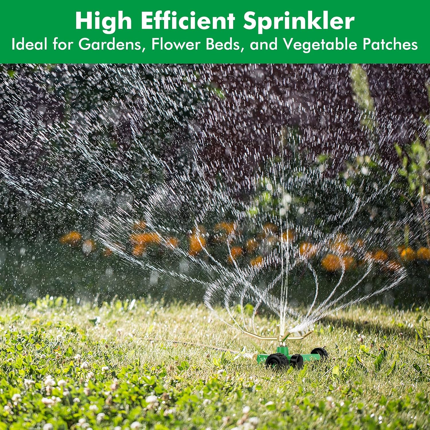 RESTMO 3-Arm Metal Sprinkler with Wheel Base | 360 Degree Automatic Rotary Lawn Sprinkler System for Garden Plant