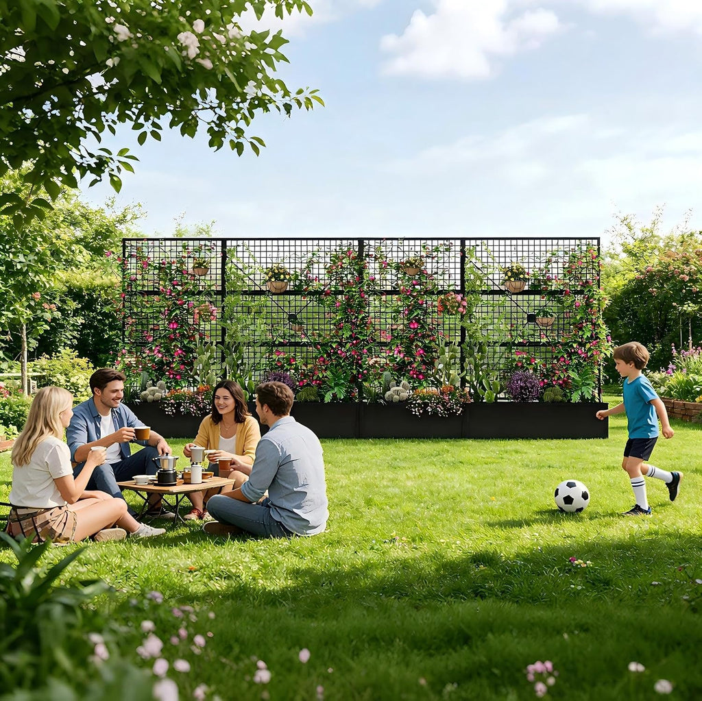 Privacy Planters for Patio – Metal Raised Garden Bed with Trellis and Privacy Screen, 71" x 35" x 16" Planter Box with