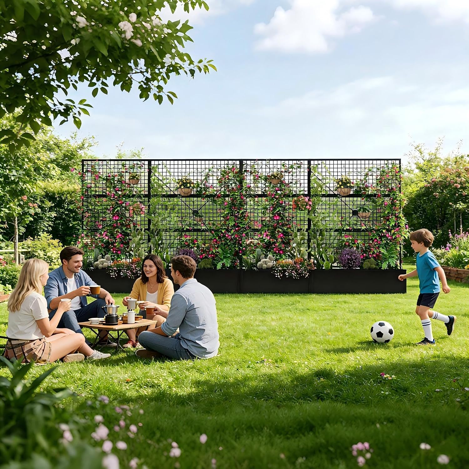 Privacy Planters for Patio – Metal Raised Garden Bed with Trellis and Privacy Screen, 71" x 35" x 16" Planter Box with