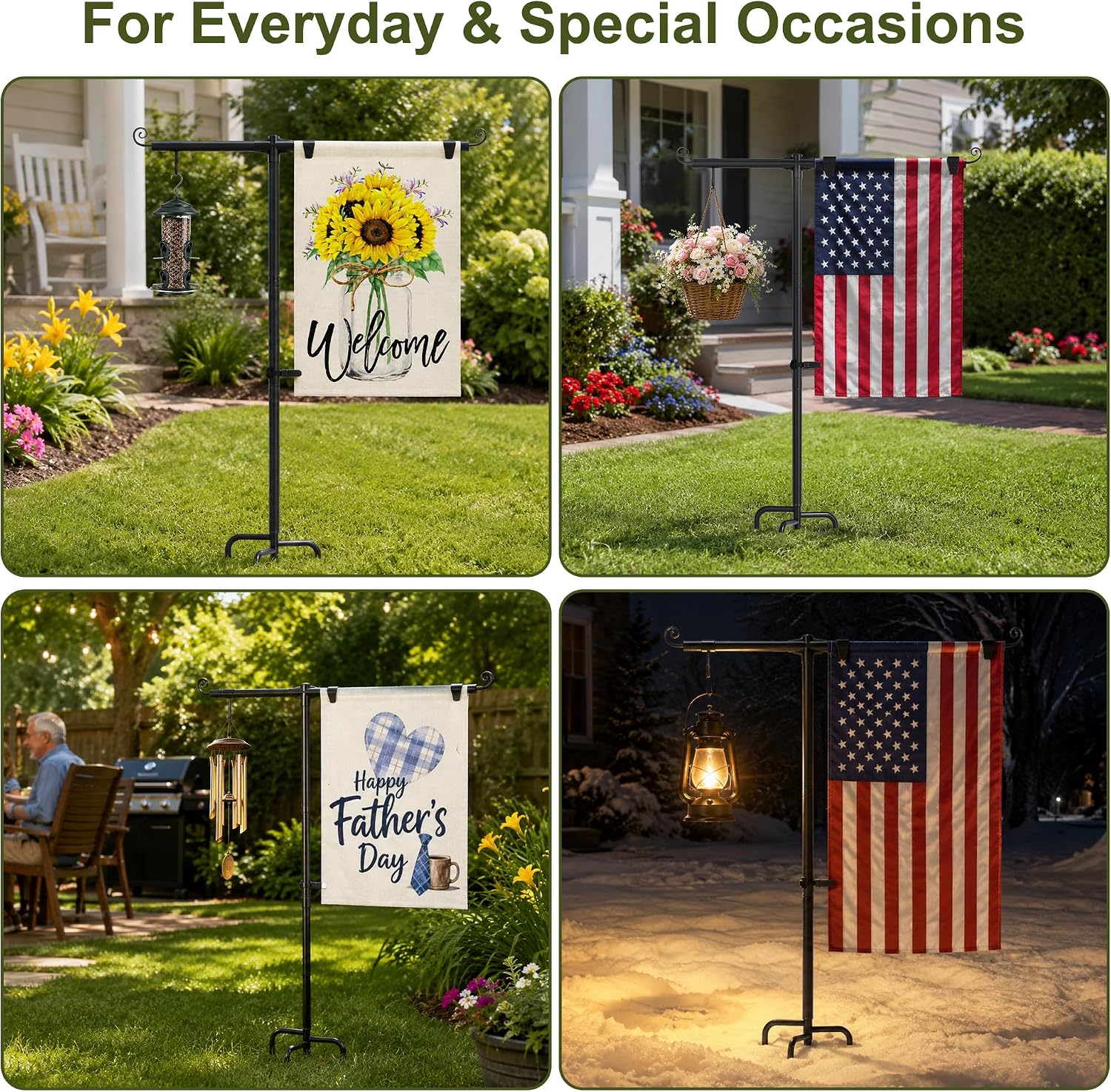 Garden Flag Stand, Extra Thick 5/8 Inch Heavy-Duty 63 Inch Yard Flag Holder | Fits 28x40 Garden Flags, with 4-Prong