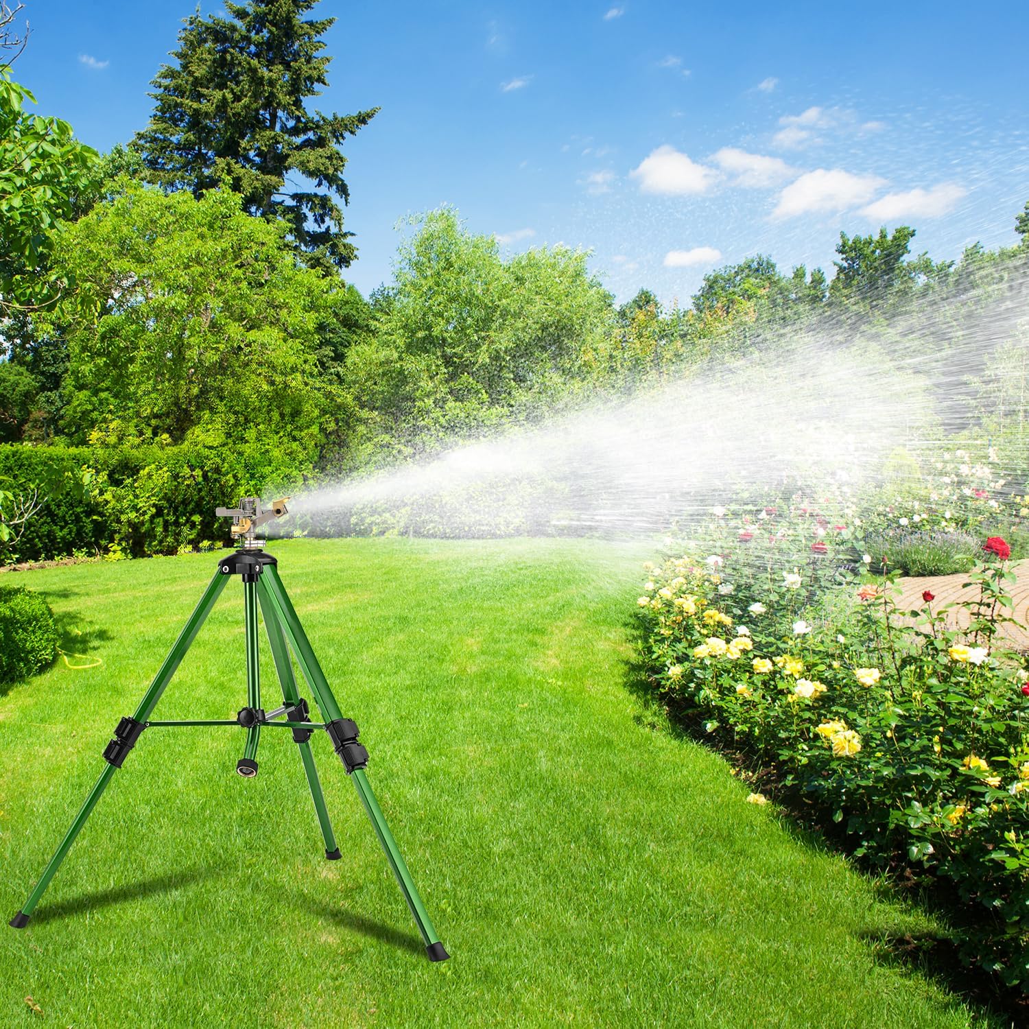 Pattiumo Sprinklers for Yard, 360° Tripod Sprinklers for Yard Large Area, 3/4" Connector Lawn Sprinkler, Adjustable