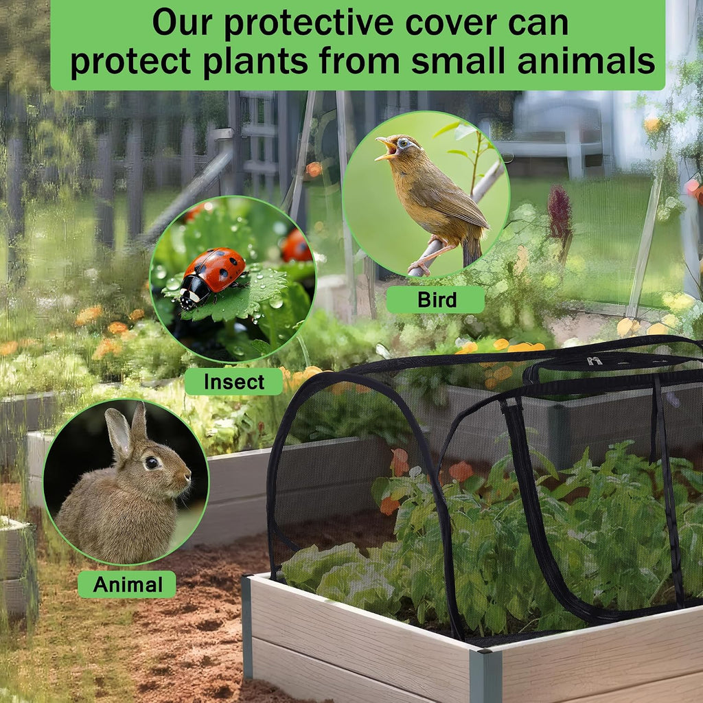 Pop Up Plant Covers for Raised Garden Bed, 47"x21.6"x19.6" Garden Cover | Plant Net Cover for Raised Bed with Top