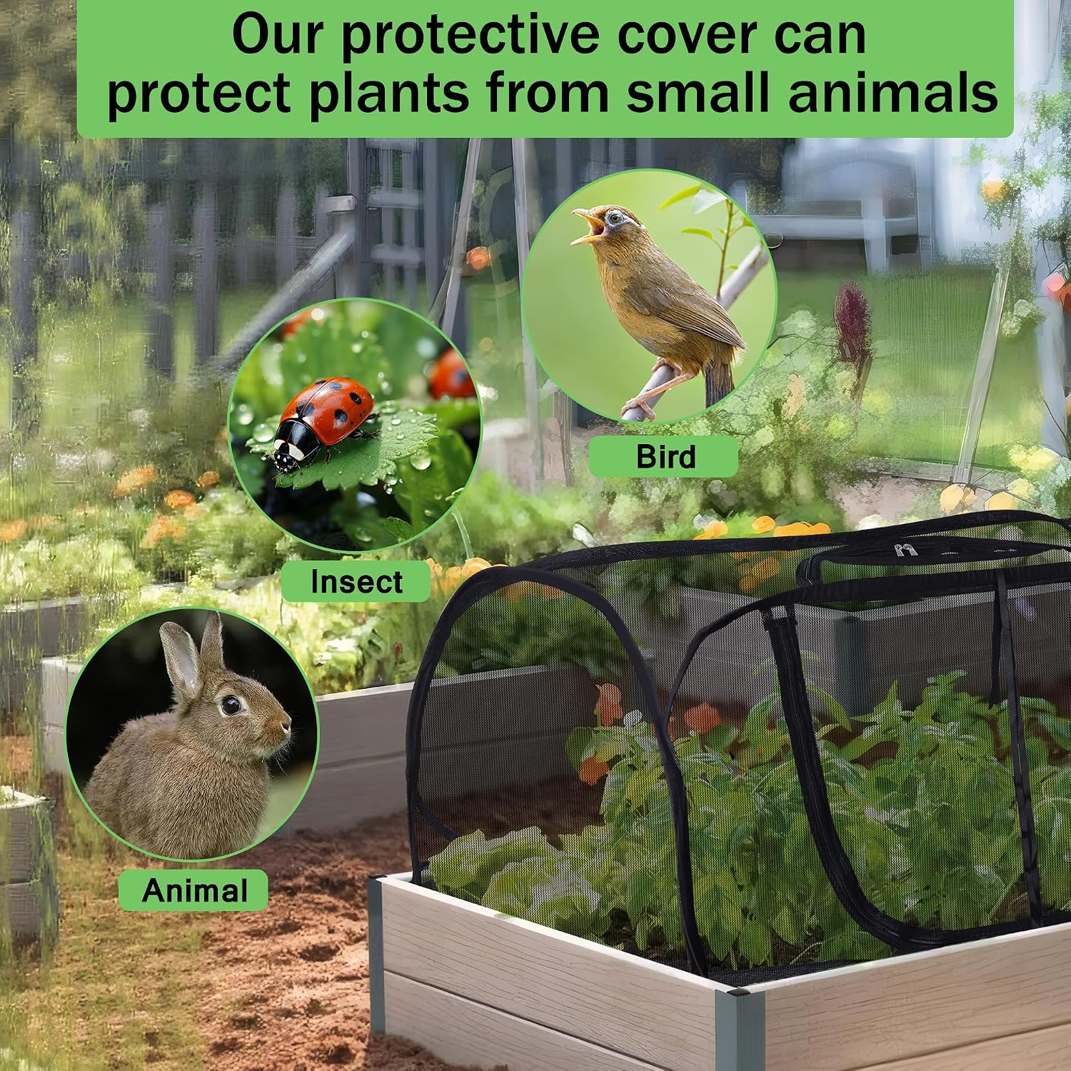 Pop Up Plant Covers for Raised Garden Bed, 47"x21.6"x19.6" Garden Cover | Plant Net Cover for Raised Bed with Top