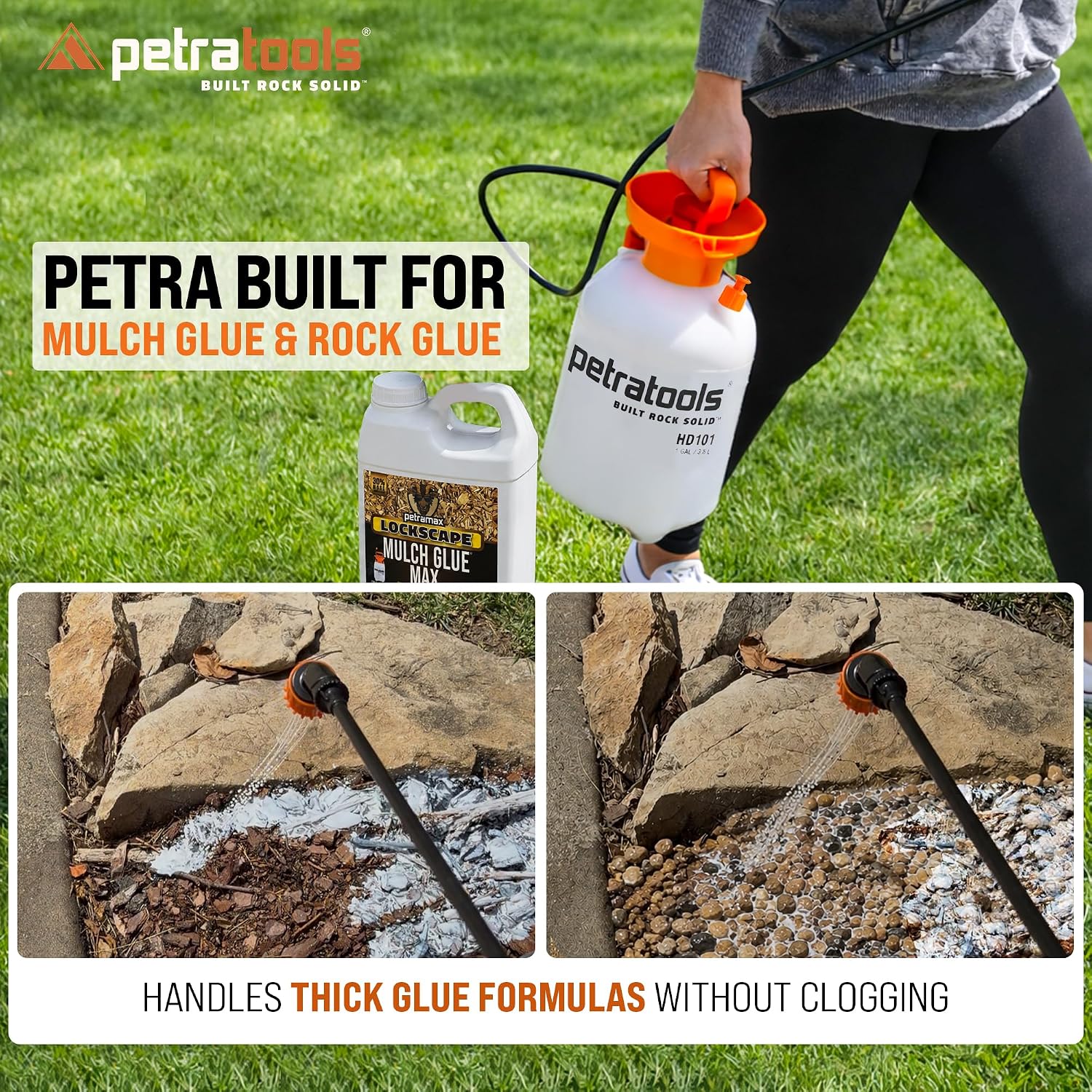 PetraTools LOCKSCAPE Mulch Glue Sprayer 1 Gal - Pro Kit (HD101) | Pump sprayer for mulch glue, rock glue, landscape
