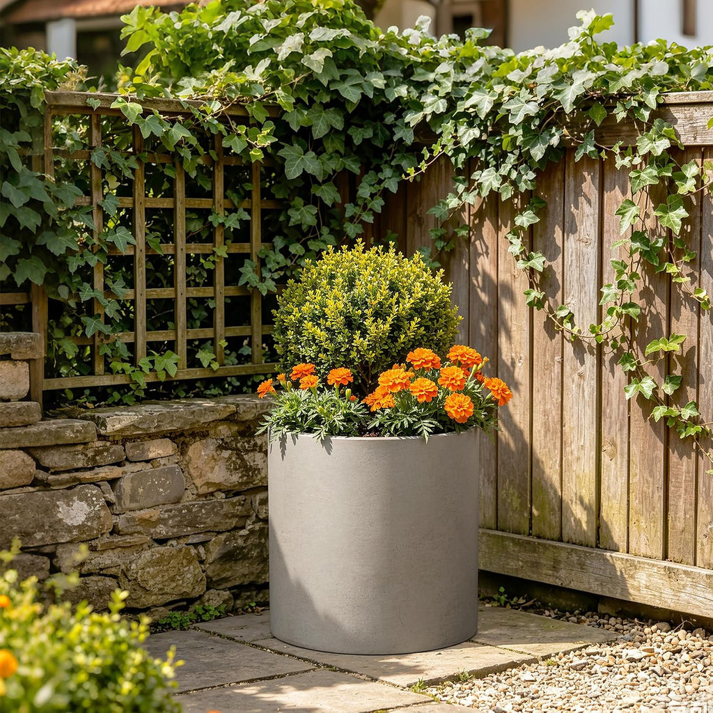 Kante Accent Round Cylinder Weathered Concrete Planter 12.6" Tall, Outdoor | Rubber Plug for Indoor, Drainage for