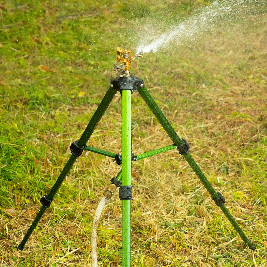 Hourleey Impact Sprinkler on Tripod Base, Heavy Duty Brass Sprinklers for Yard Lawn Garden, 0-360 Degree Large Area