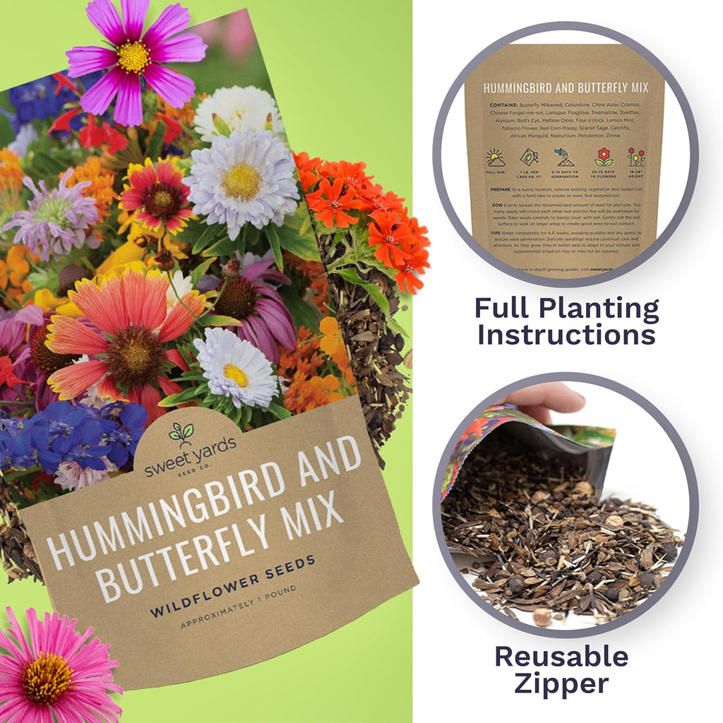 Bulk Wildflower Seeds Butterfly and Hummingbird Mix - 1 Pound Bag - Over 120,000 Open Pollinated Annual and Perennial