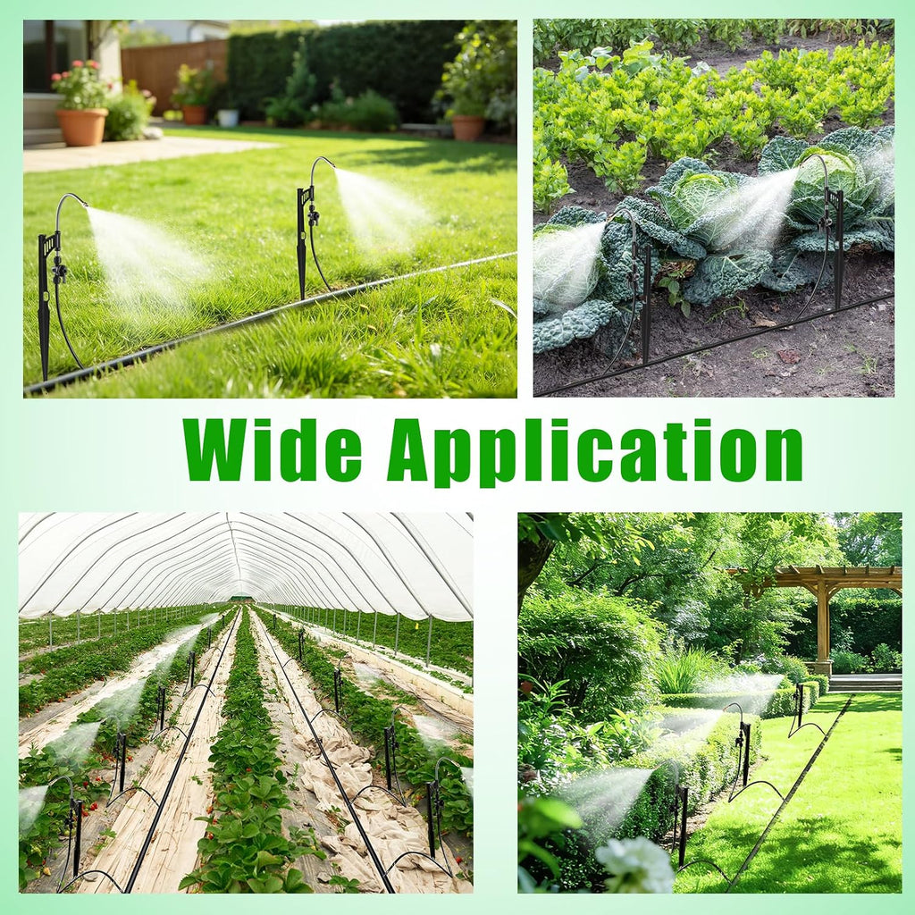 15 Sets 360° Adjustable Irrigation Misting Heads with Stake | Micro Spray Emitters with 1/4" Irrigation Tubing on Riser