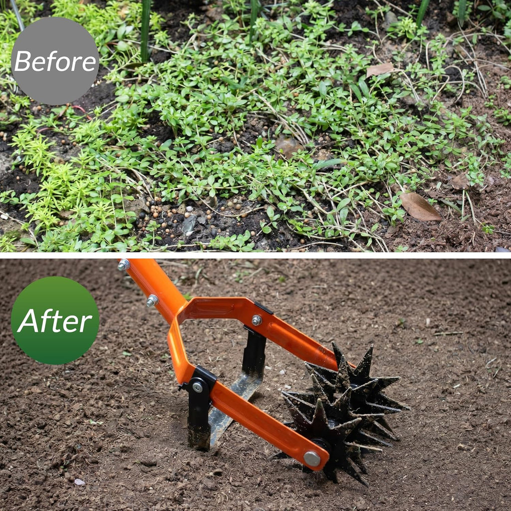 Walensee Rotary Cultivator Garden Tool, Tiller & Weeder & Stirrup Hoe | Star-shaped rotating tines break up soil
