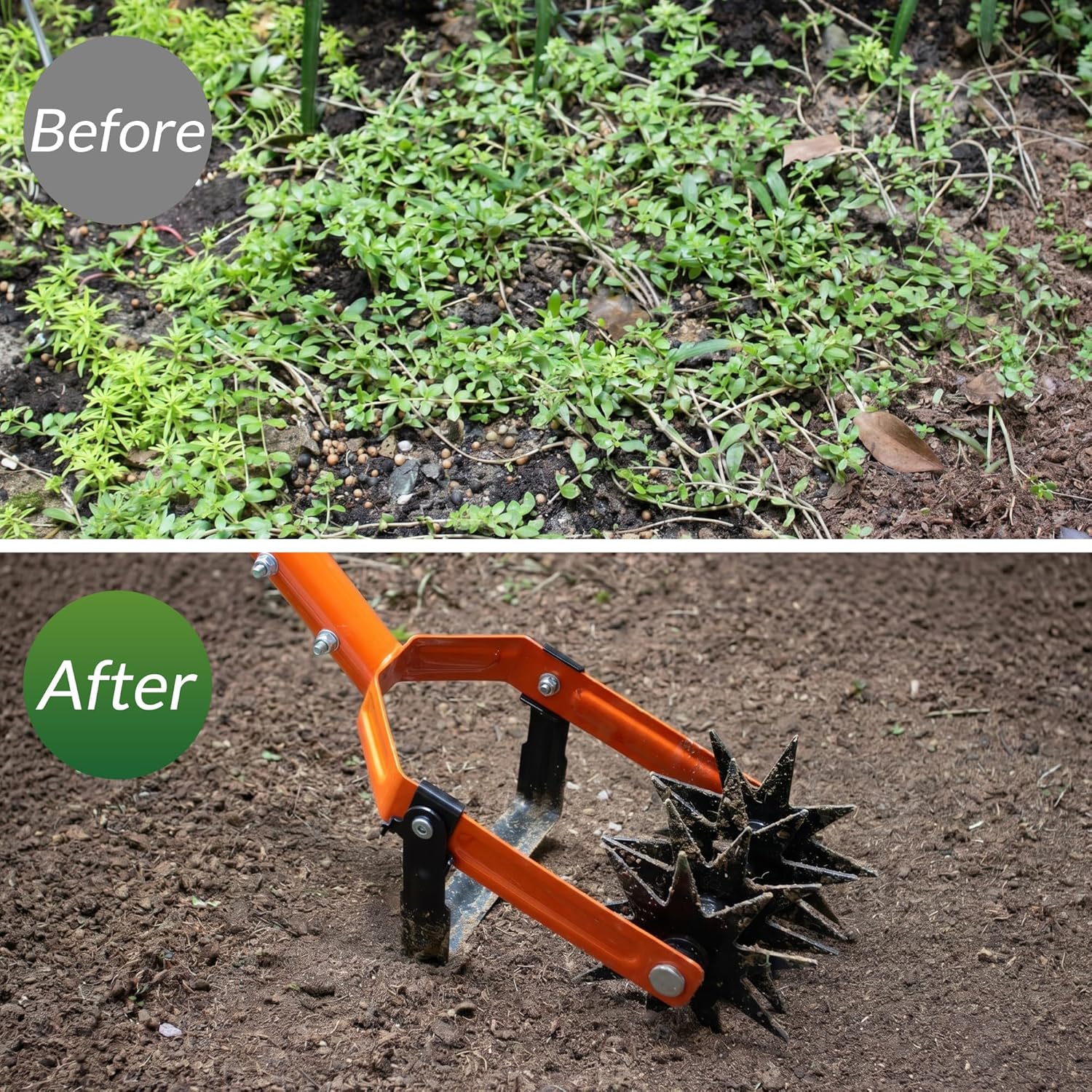 Walensee Rotary Cultivator Garden Tool, Tiller & Weeder & Stirrup Hoe | Star-shaped rotating tines break up soil