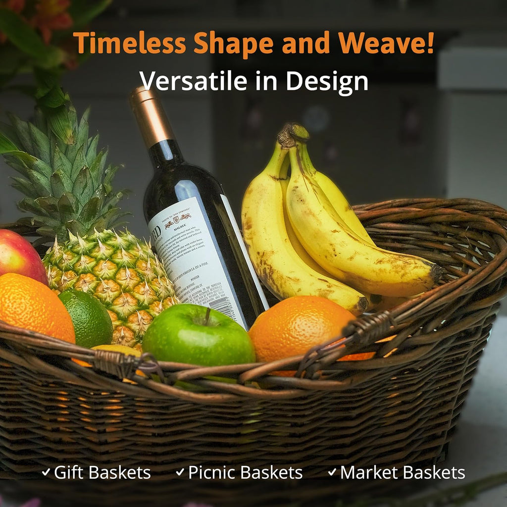 Wald Imports - Small Wicker Basket with Handle - Dark Brown Hand Woven Harvest Basket - Wicker Flower Basket for