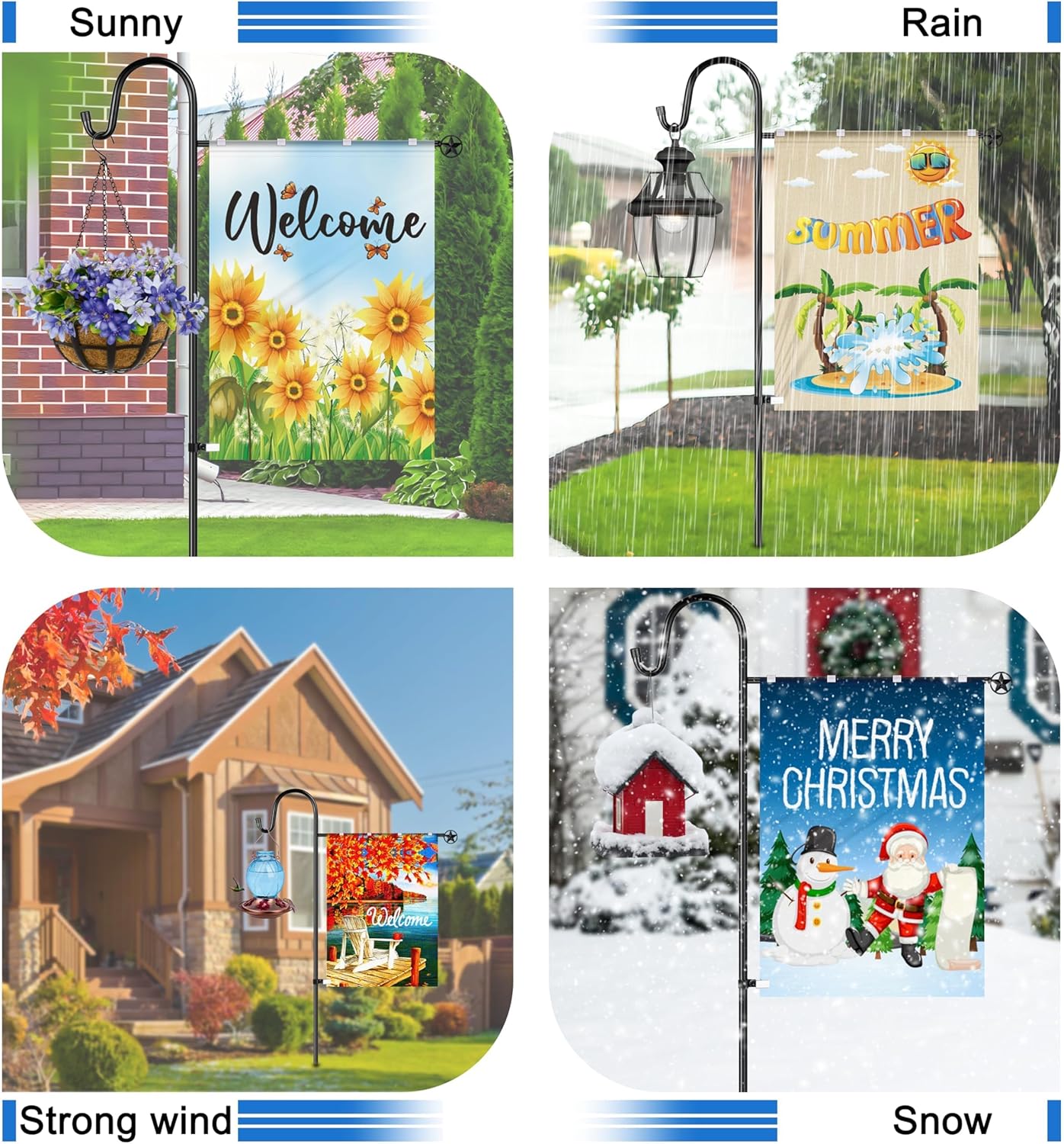 Ottsuls Garden Flag Stand, Heavy Duty Flag Pole Holder with Shepherd Hook for Yard Decoration, 60 INCH Sturdy Yard Flag