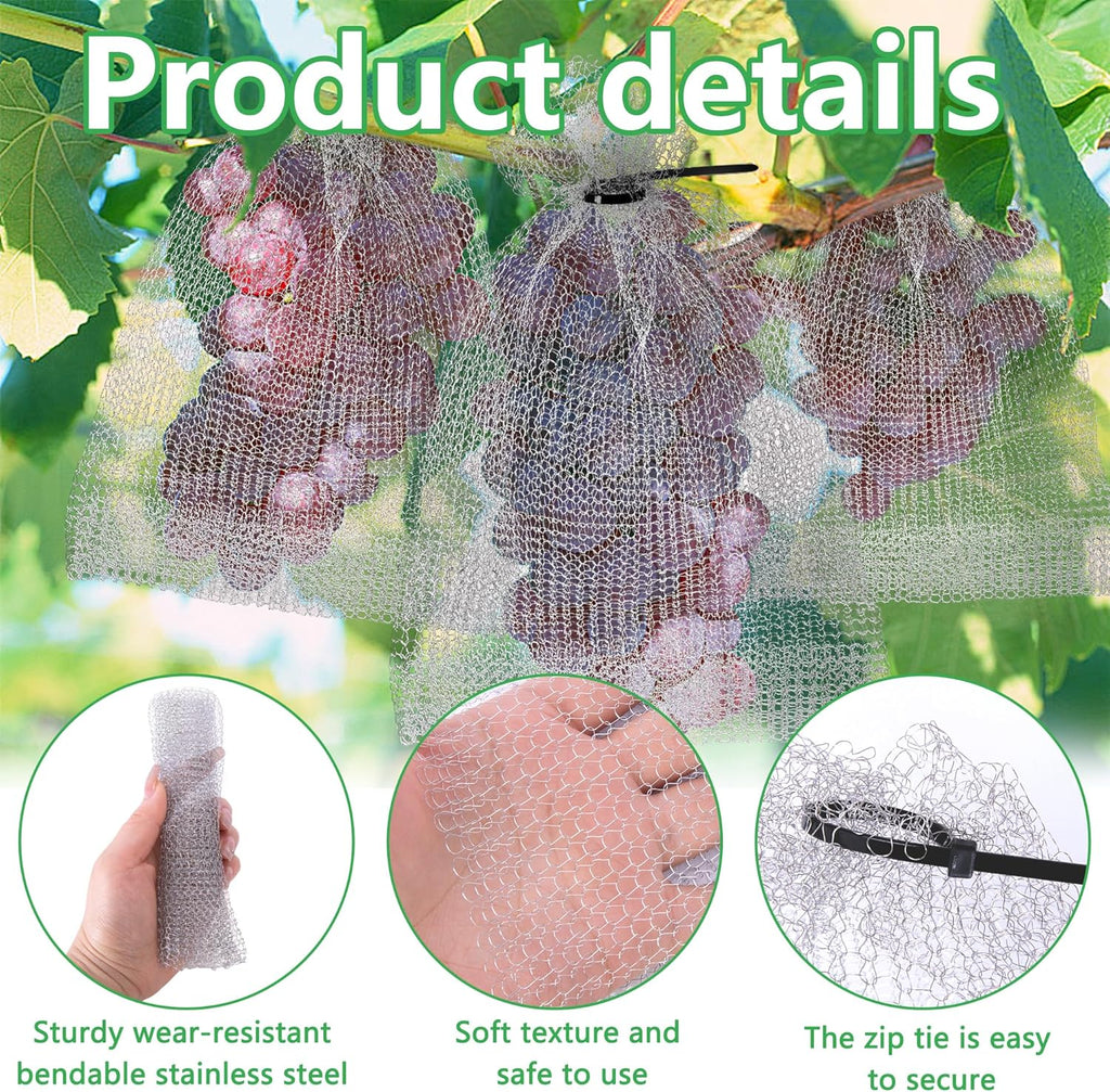 20 Pcs 8 x 12 Inch Stainless Steel Fruit Protection Bag, Wire Cover Bag | Reusable Vegetable Barrier Wire Bags, Fruit