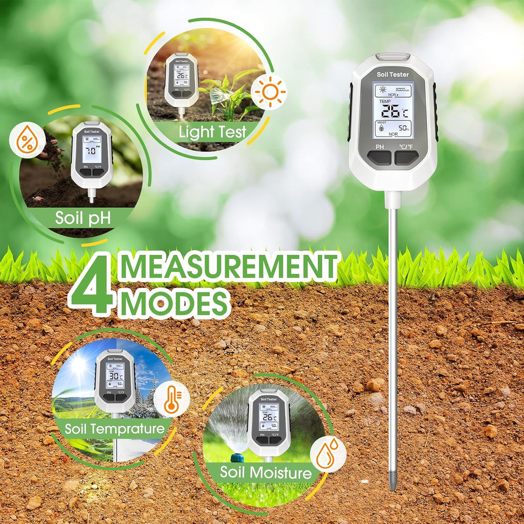YAMRON 4-in-1 Soil Moisture Meter Digital Plant Temperature/Soil Moisture/pH Meter/Sunlight Intensity Backlight LCD