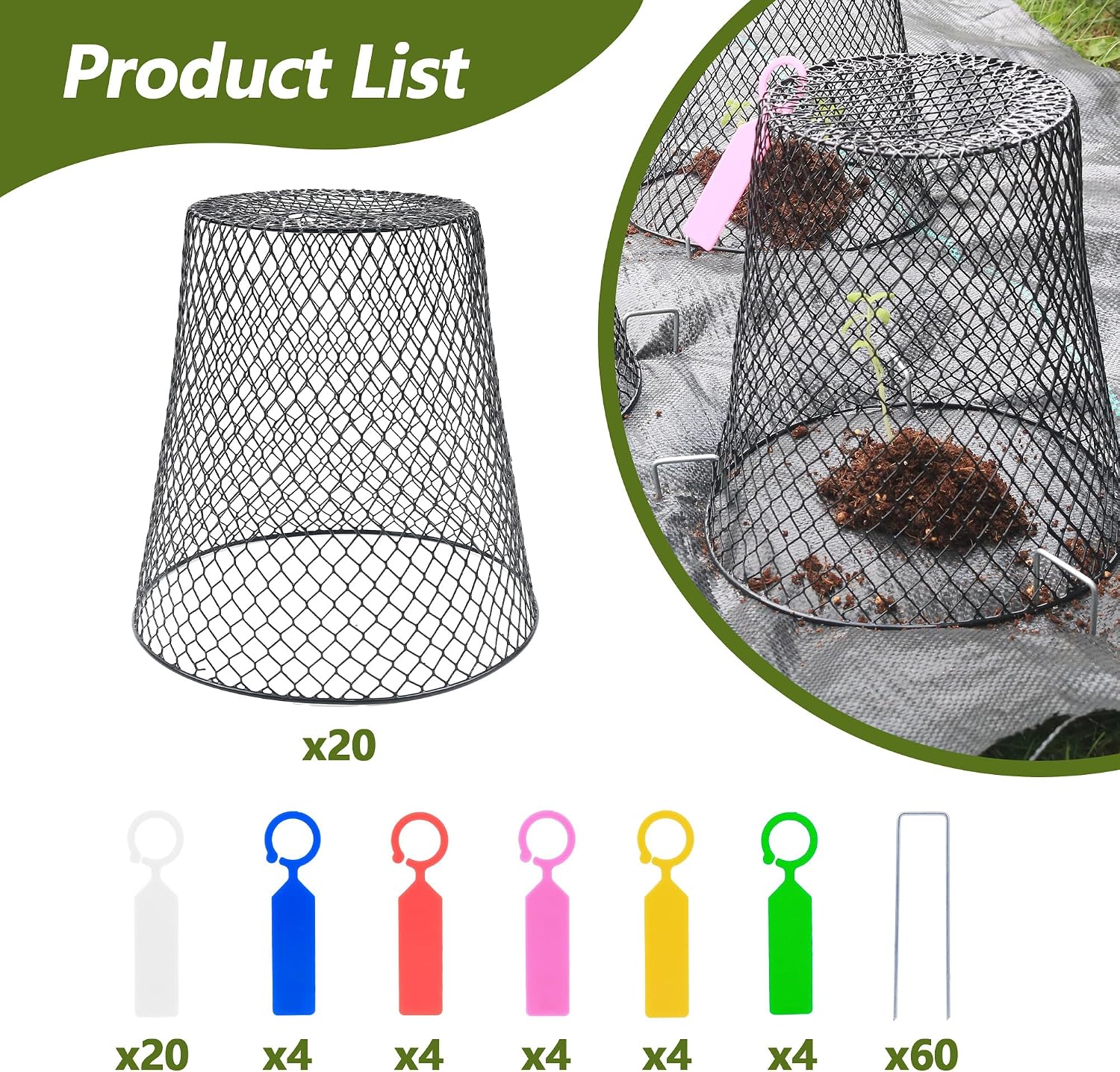 20 Pack 9.2x9.2 Inch Chicken Wire Cloche Plant Protectors from Animals | Plant Cages for Outdoor Plants Keep Rabbits
