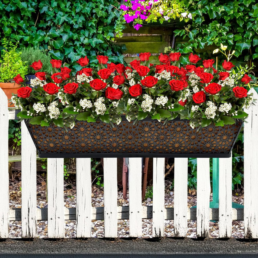 Halatool 30 Inch 4 Pack Large Railing Planter Box with Coco Liner | Rust Resistance, Sturdy Metal Window Balcony