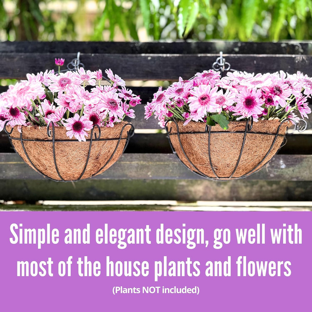Shoplala Wall Hanging Planter for Outdoor (2 Pack, 10 Inch) Black Metal Hanging Flower Basket for Plants, Wall Planters