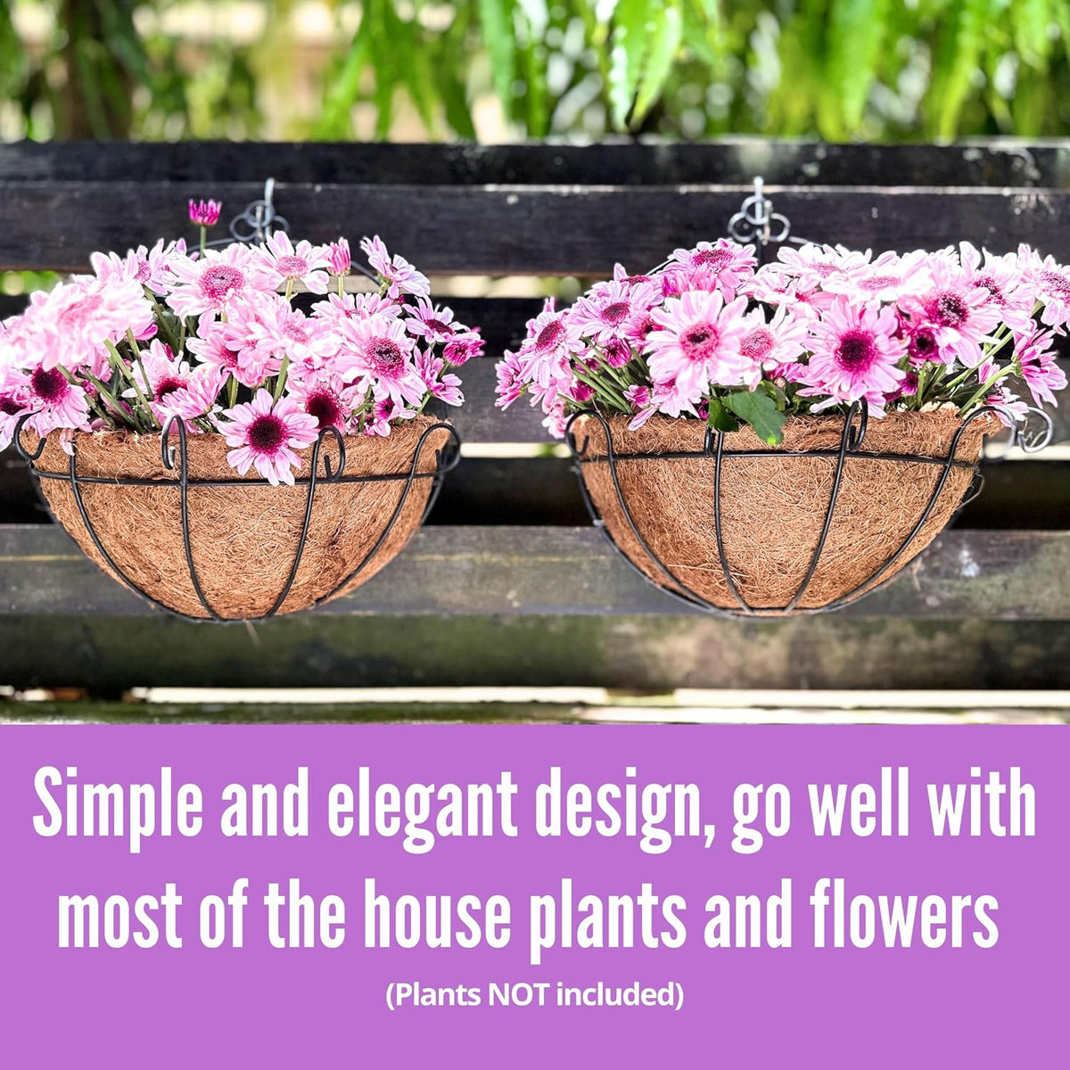 Shoplala Wall Hanging Planter for Outdoor (2 Pack, 10 Inch) Black Metal Hanging Flower Basket for Plants, Wall Planters