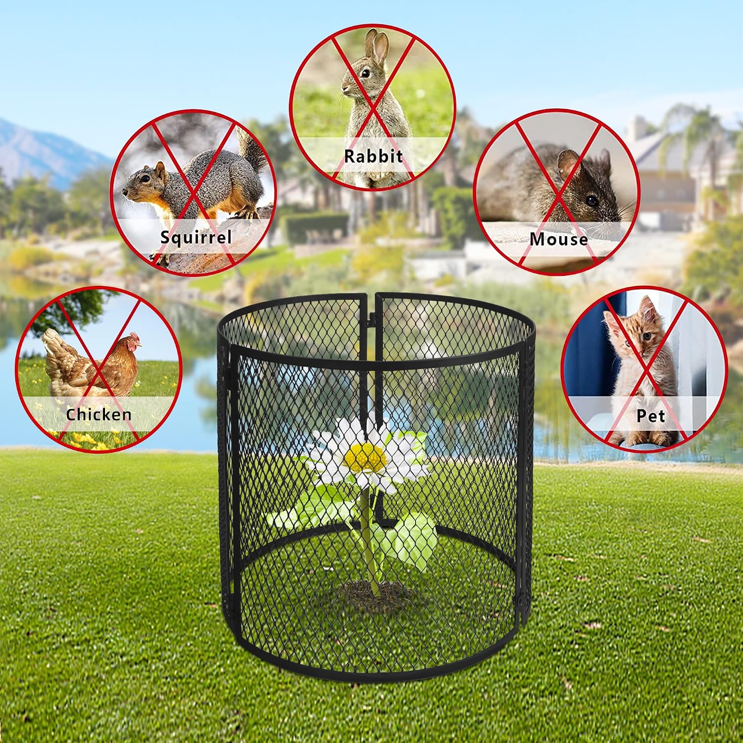 4 Pack Metal Plant Cage Protectors from Animals-11.8 x 11.8 Inch Garden Plant Protector - Sturdy Bunny Barricades