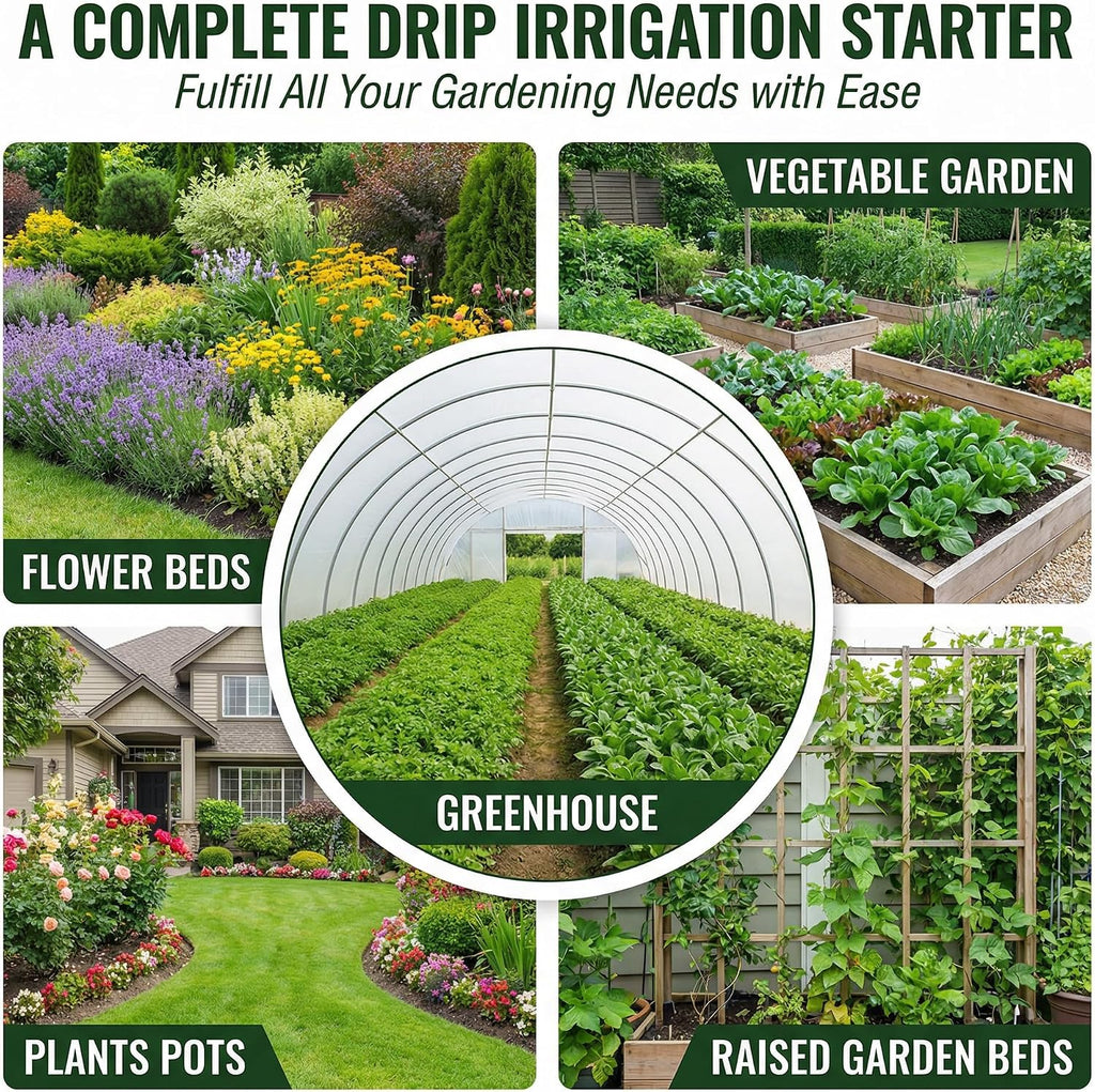 240FT Drip Irrigation System for Garden: 30 Nozzles 1/2" PE Tubing Automatic Watering Kit Adjustable Misting Sprinkler