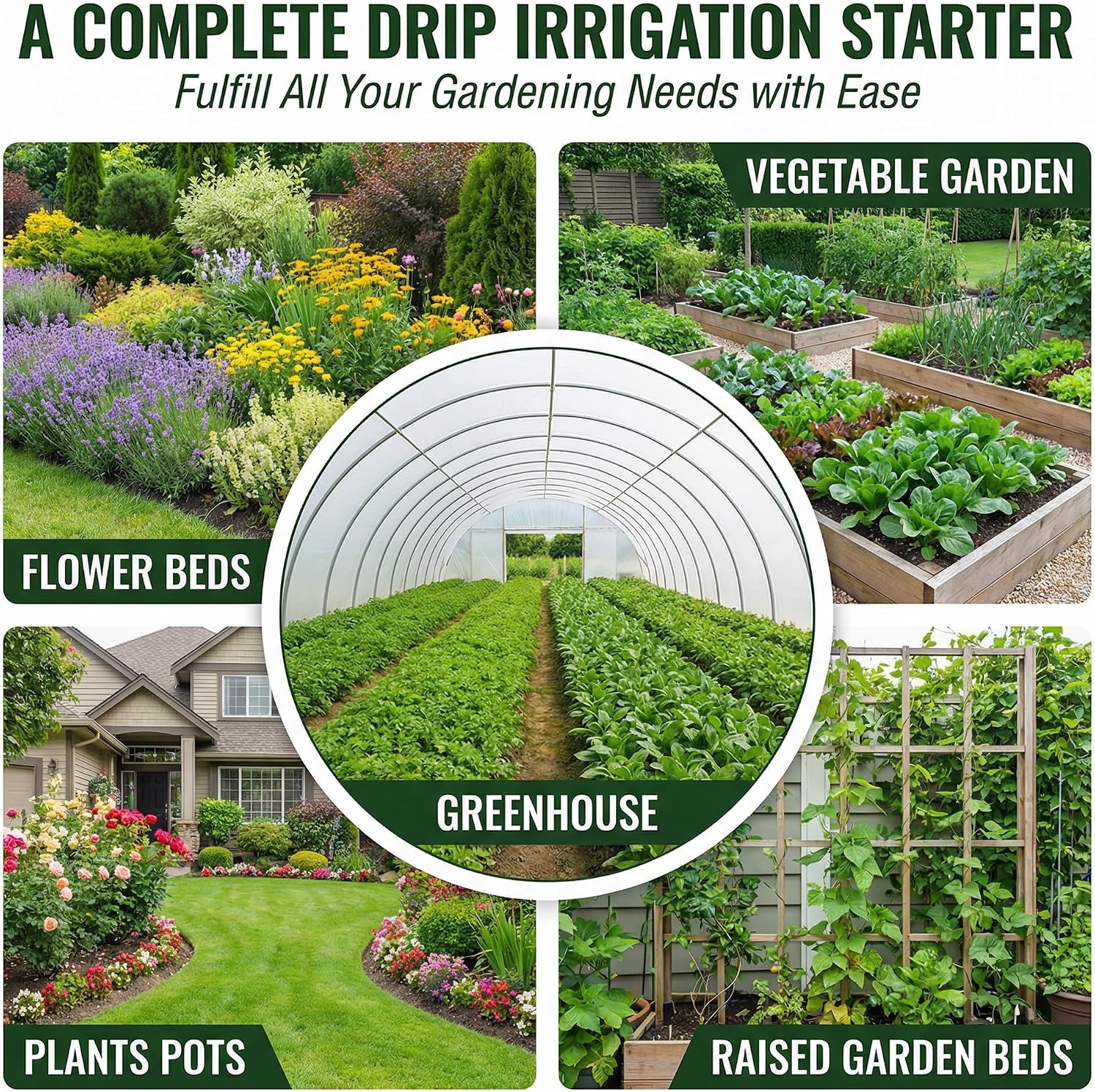 240FT Drip Irrigation System for Garden: 30 Nozzles 1/2" PE Tubing Automatic Watering Kit Adjustable Misting Sprinkler