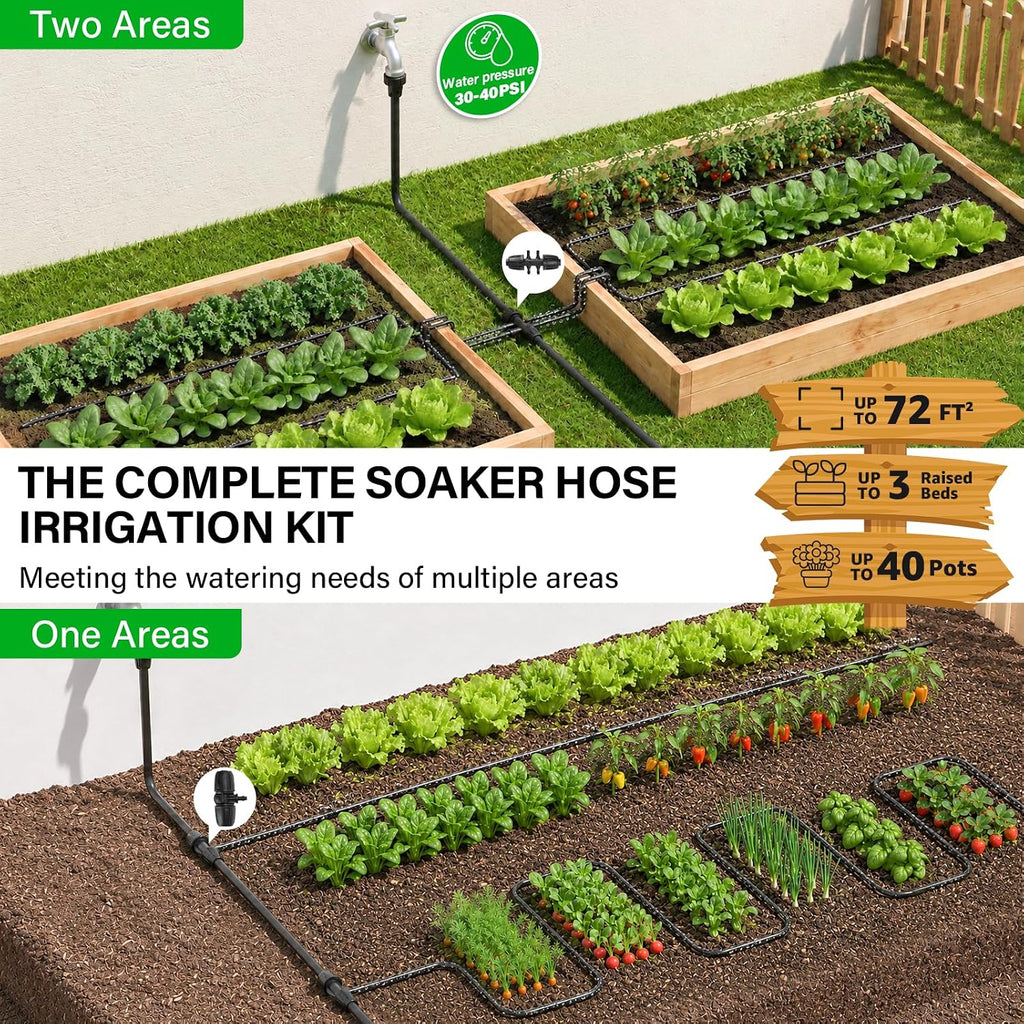 MIXC Drip Irrigation System with 100FT 1/4" Soaker Hose | 80% Water Savings, Weeping Tech for Deeper Root Watering