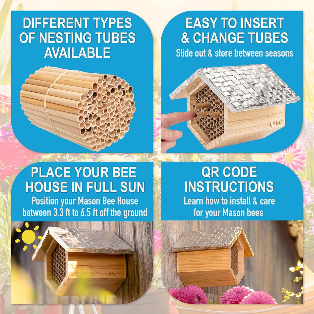Rivajam Beekeeper Pro Mach II Mason Bee House - Strong + Waterproof Bee Hotel & Insect Habitat - Replaceable Mason Bee