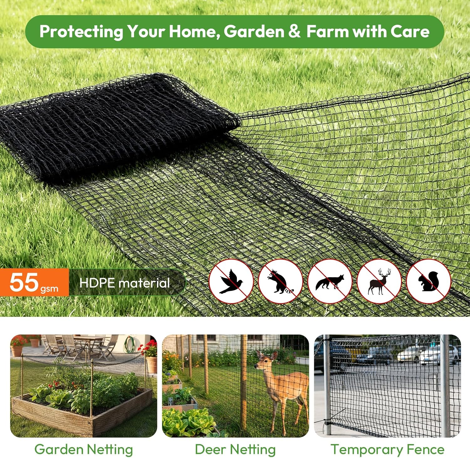 Deer Fence for Garden 4ftx50ft, Plastic Mesh Garden Fencing with Pre-Strung Reinforced Edge, Durable Temporary Fencing